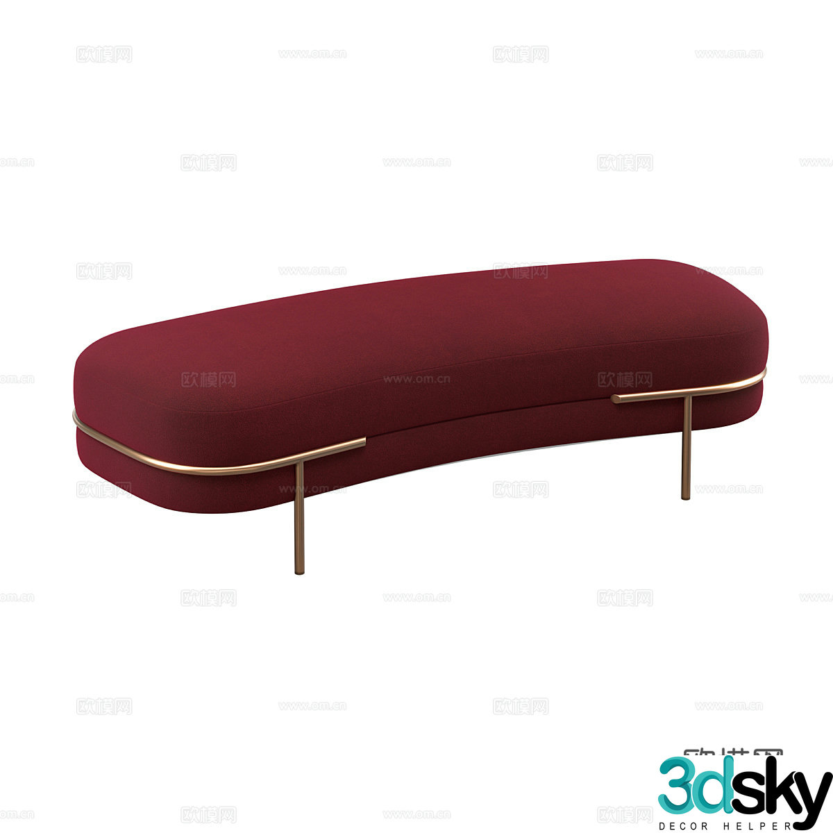 Modern Italian light luxury fabric bench bed stool 3D model