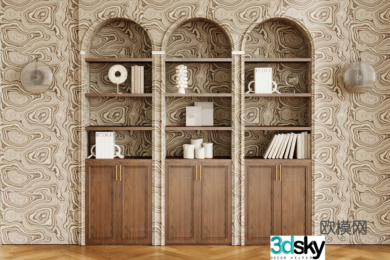French retro study living room study medieval style bookcase retro style bookcase embedded bookcase 3D model