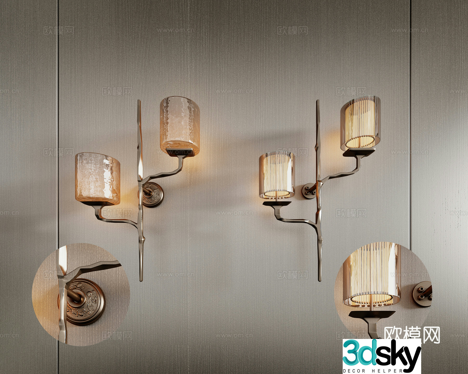 Modern glass wall lamp Crystal wall lamp Combination 3D model