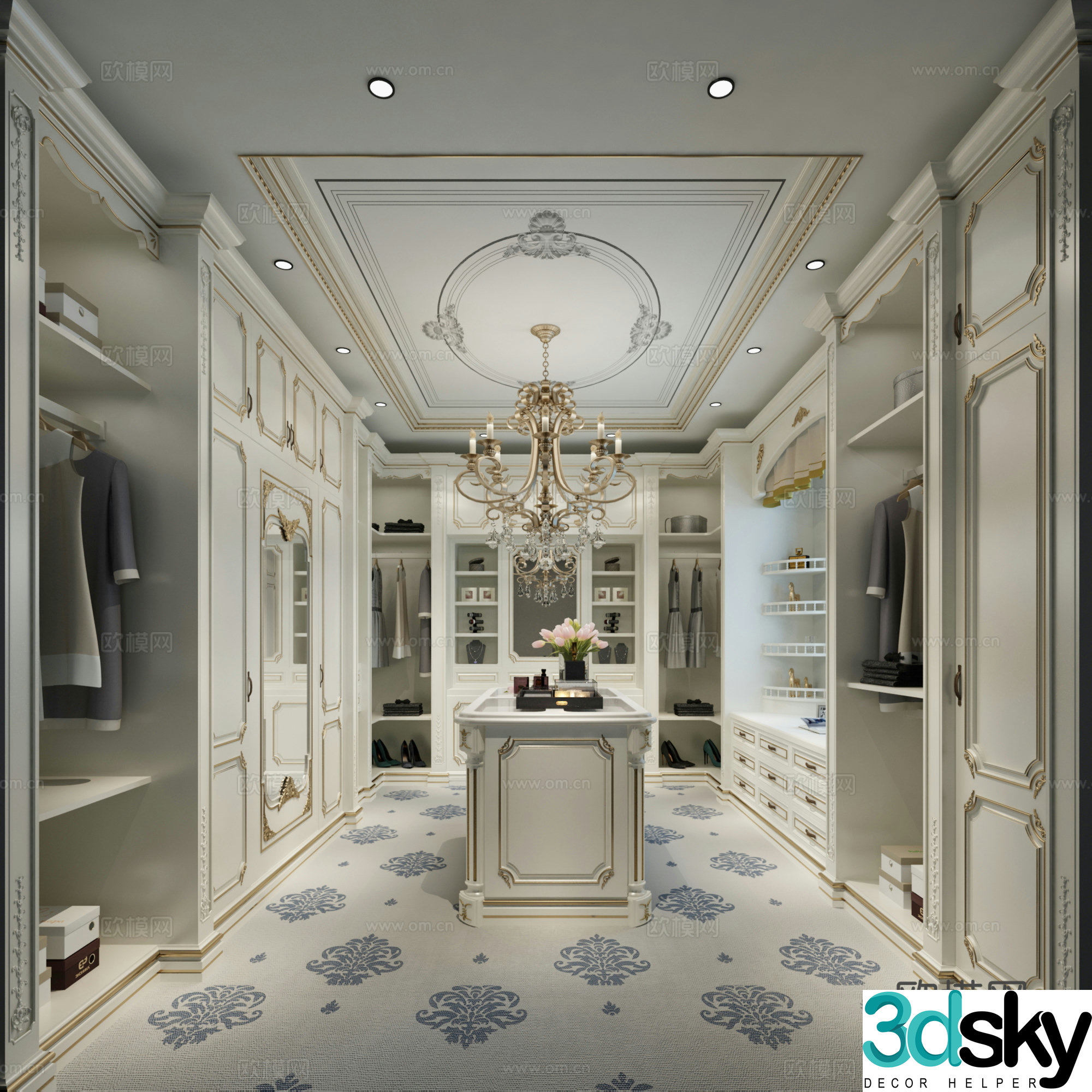 Simplified European cloakroom Wardrobe Clothes 3D Model