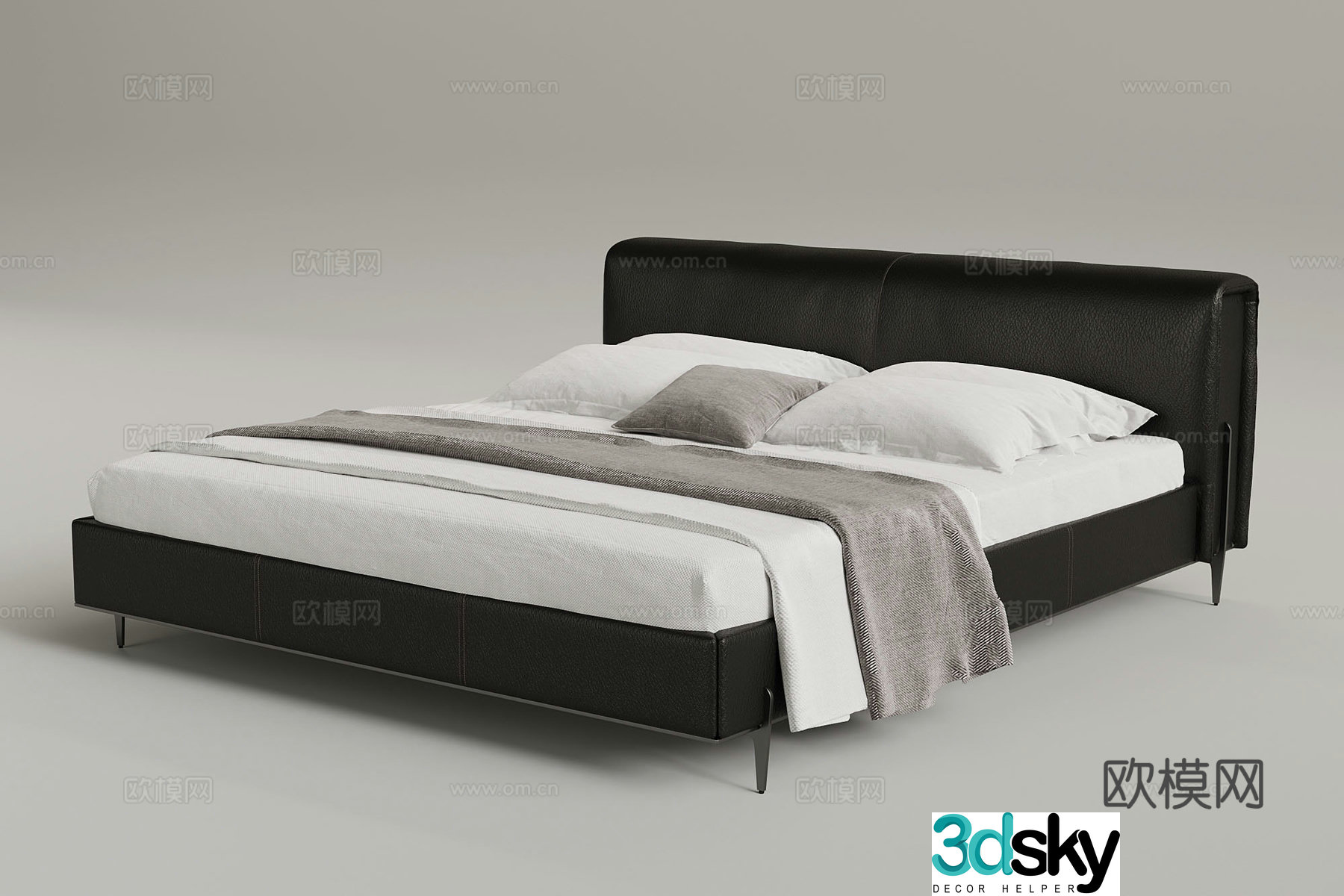 Modern Italian double bed leather double bed 3d model