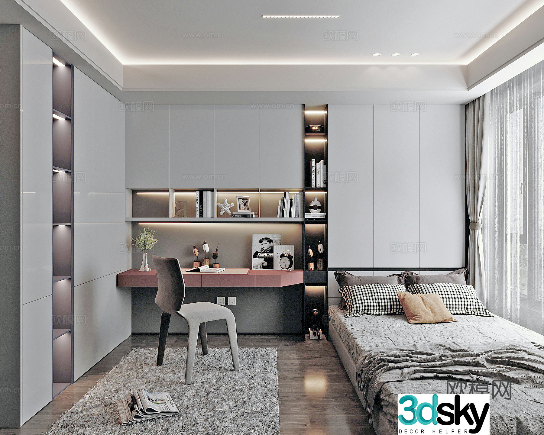 Modern creamy style tatami bedroom bedroom bedroom cabinet tatami cabinet children’s room 3D model