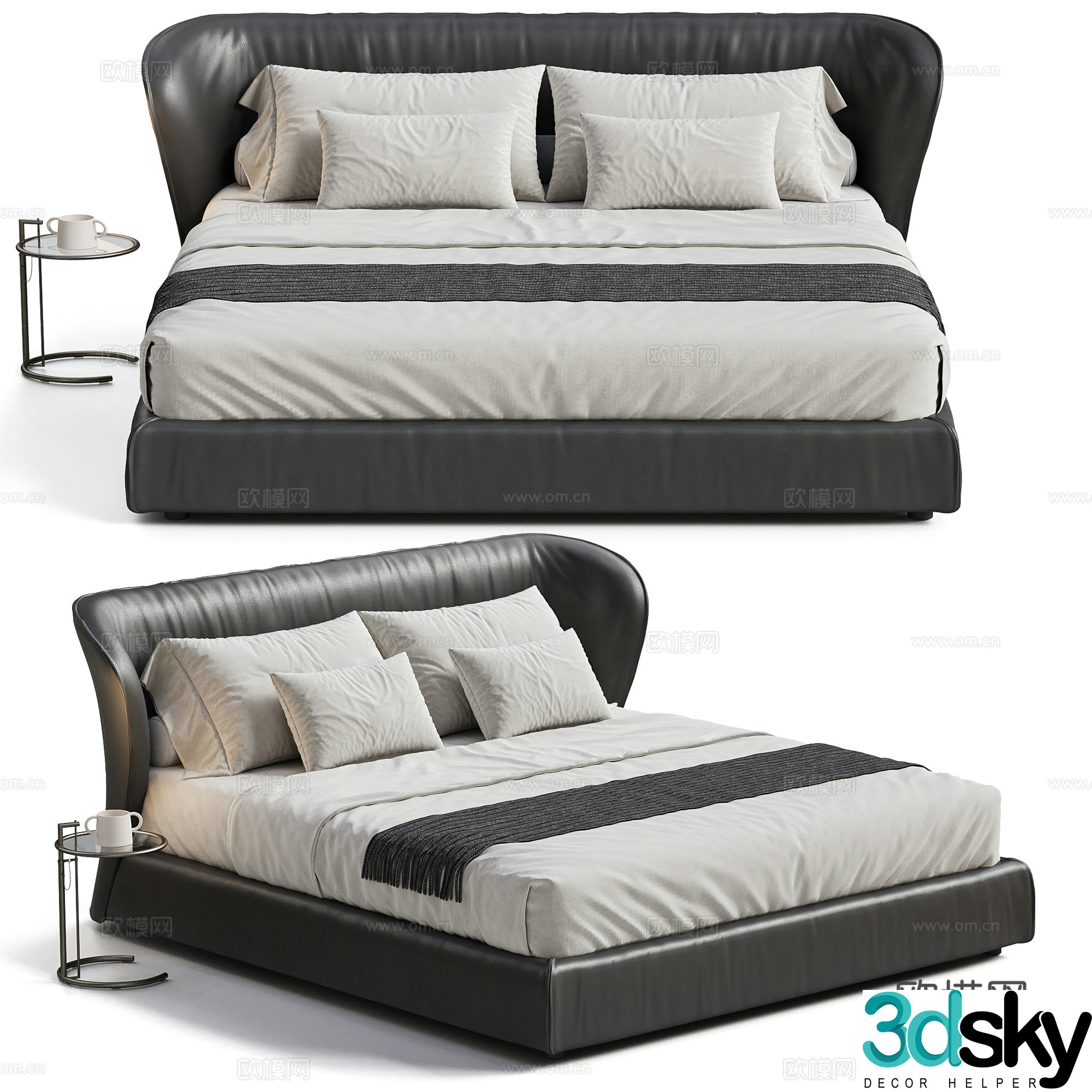 POLIFORM modern double bed leather bed fabric bed side table bed nightstand Italian 3D model