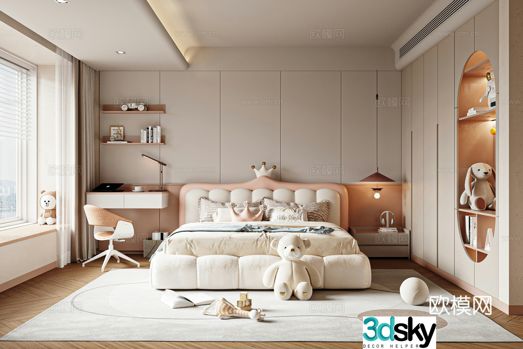 Modern children’s room Girls room Kids room Children’s bed Children’s wardrobe 3d model