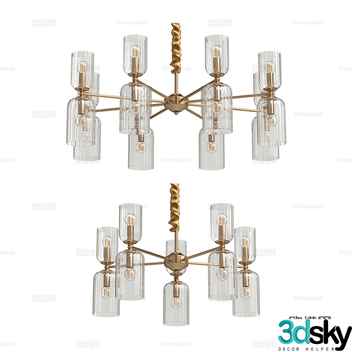 Modern light luxury multi-head glass decorative chandelier 3d model