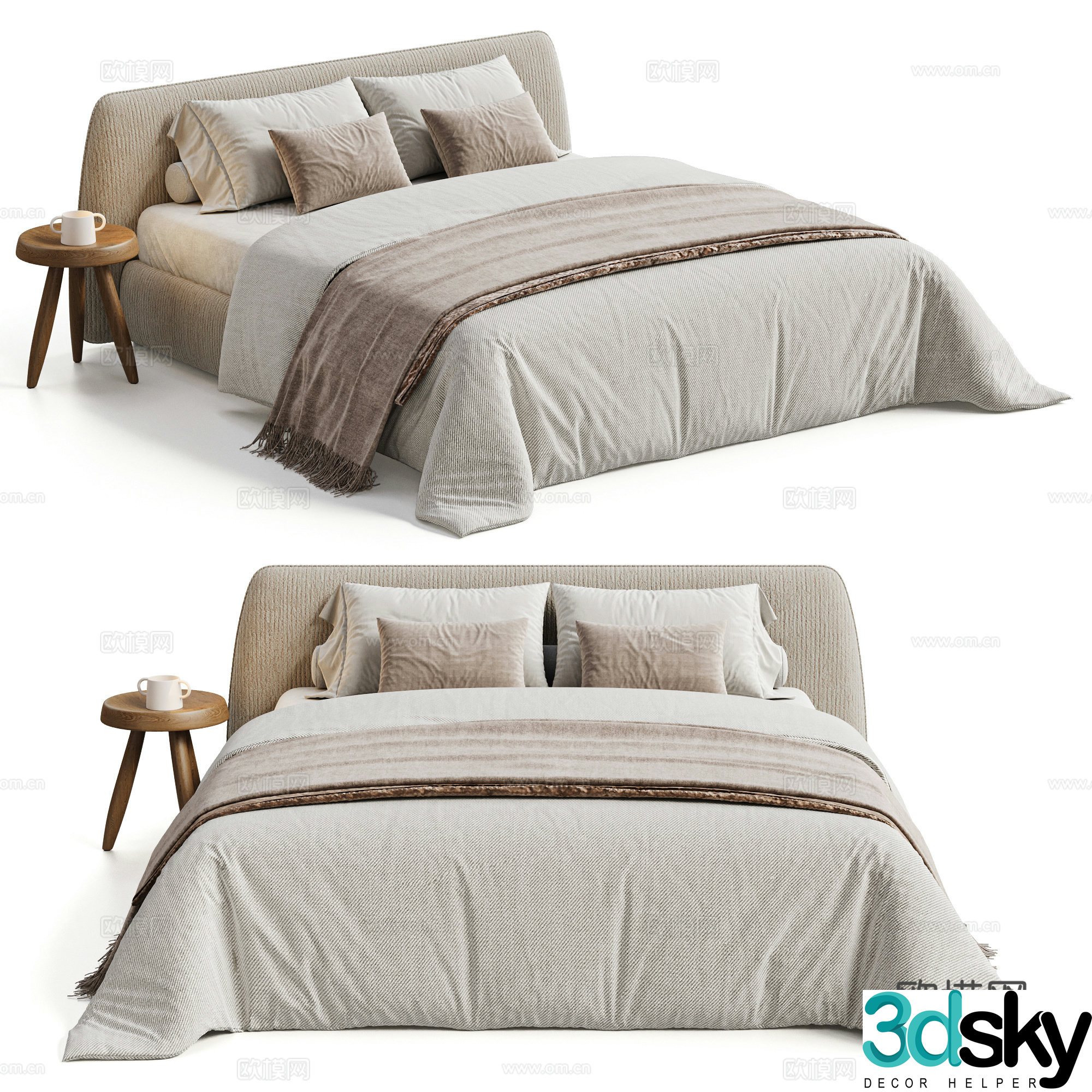 BOCA modern double bed cream style double bed Nordic double bed fabric bed side 3d model