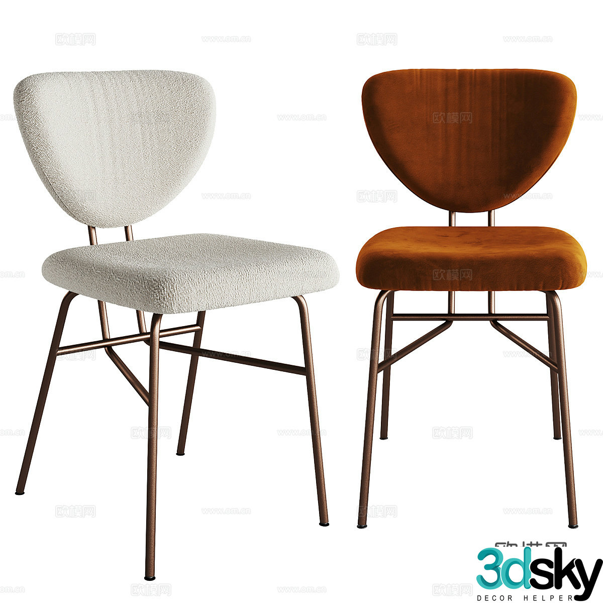 Modern light luxury minimalist stainless steel fabric single chair 3D model