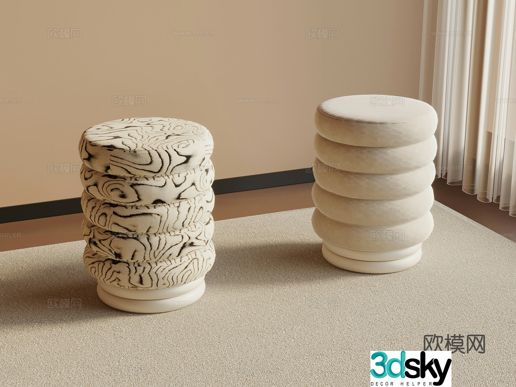 Modern medieval sofa stool 3D model