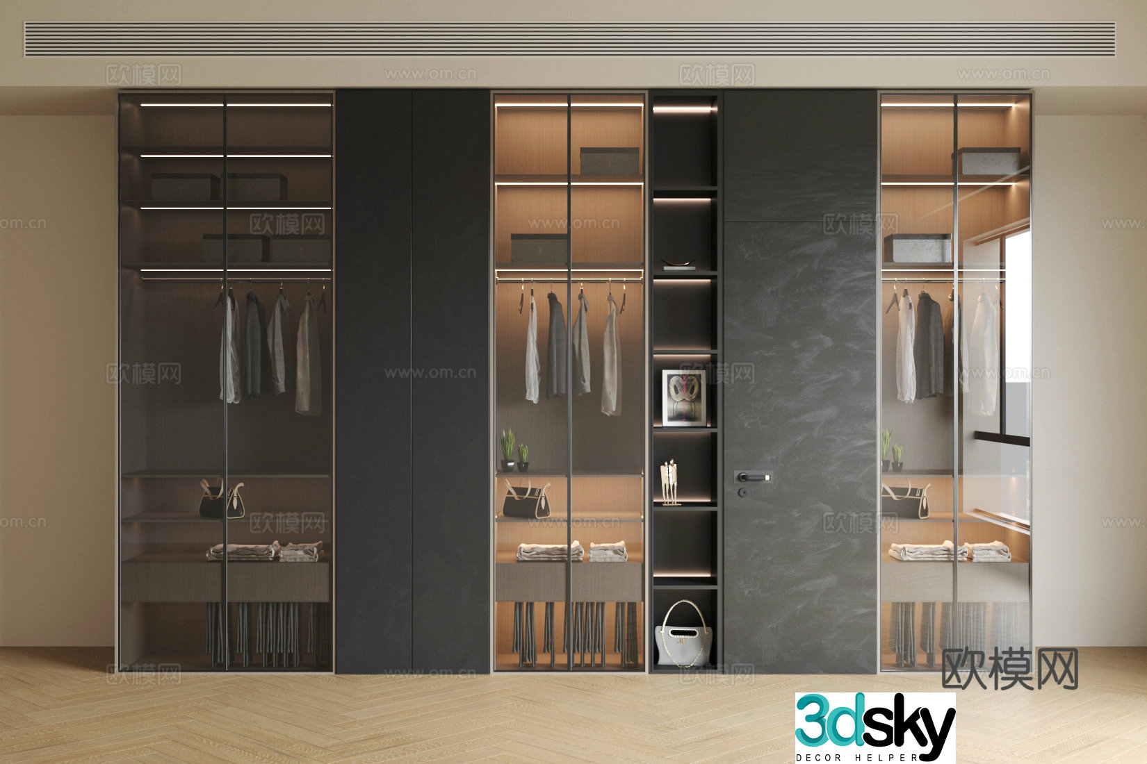 Modern Italian wardrobe Light luxury Italian wardrobe Bedroom wardrobe Master bedroom wardrobe Glass wardrobe 3D model