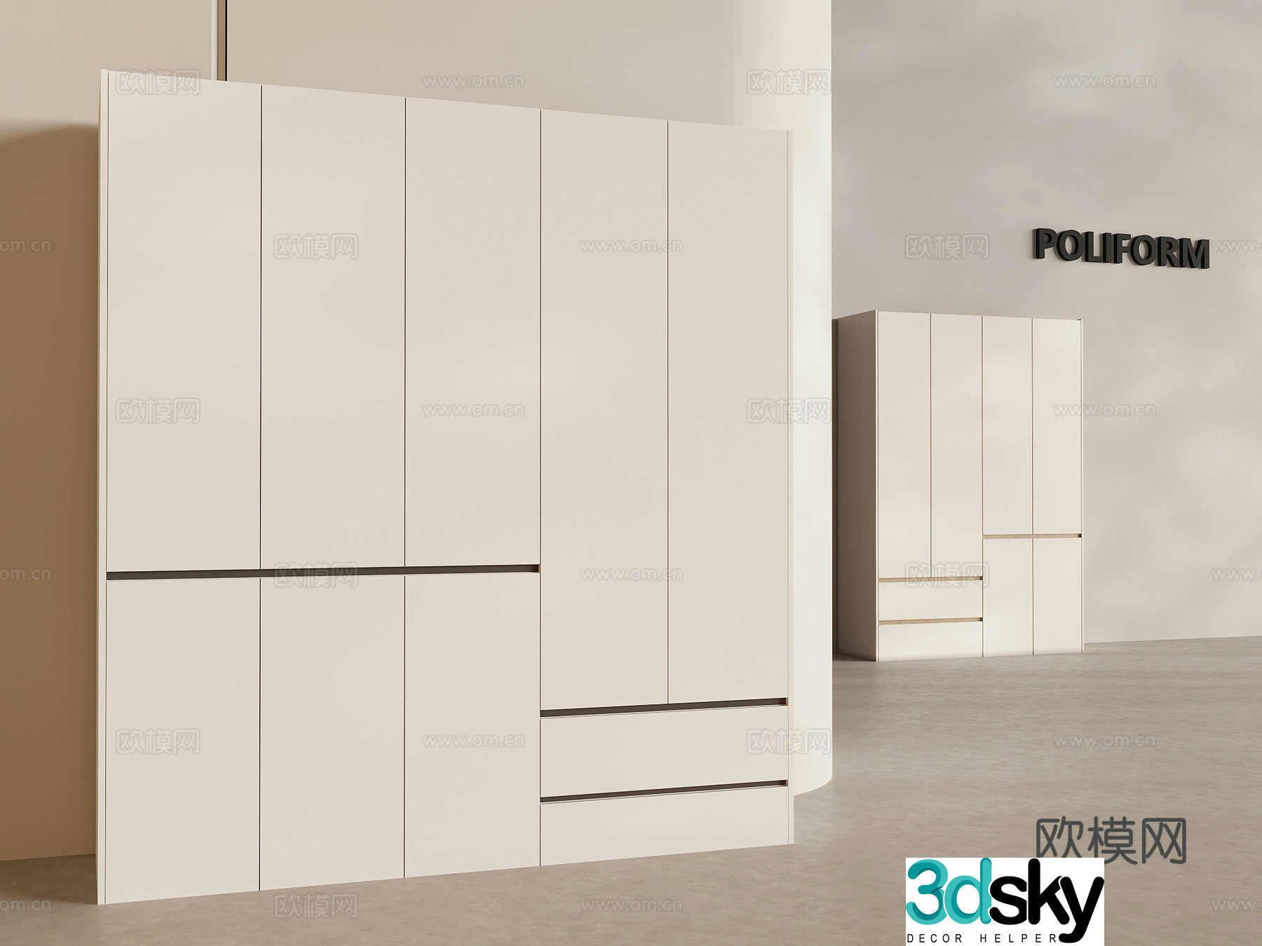 Modern cream wardrobe solid wood wardrobe storage cabinet 3d model