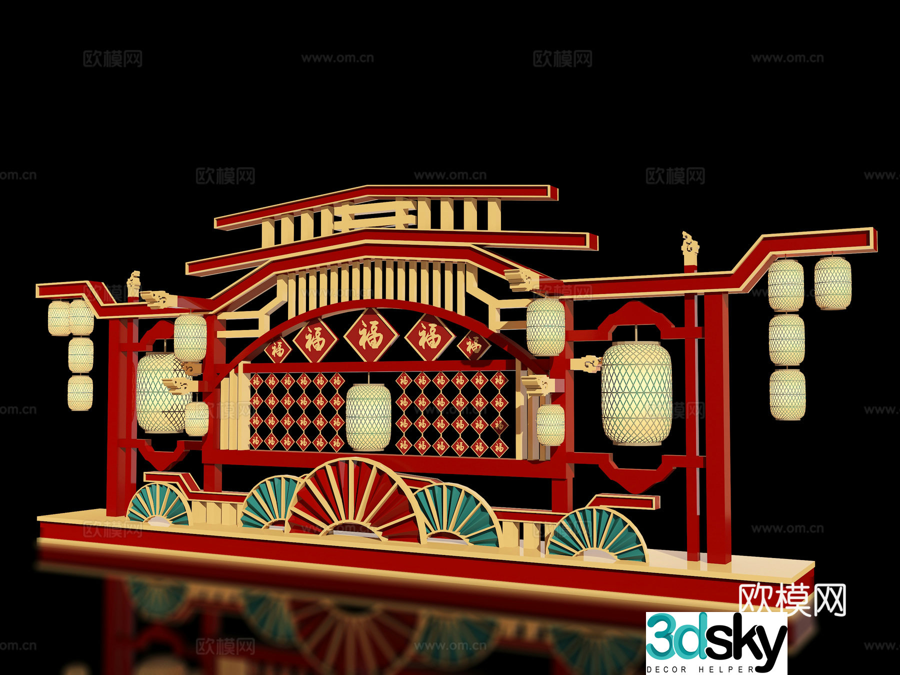 New Chinese style beauty and fair Chinese style stage Outdoor decoration Check-in device Film and television props Shopping mall beauty and fair 3D model