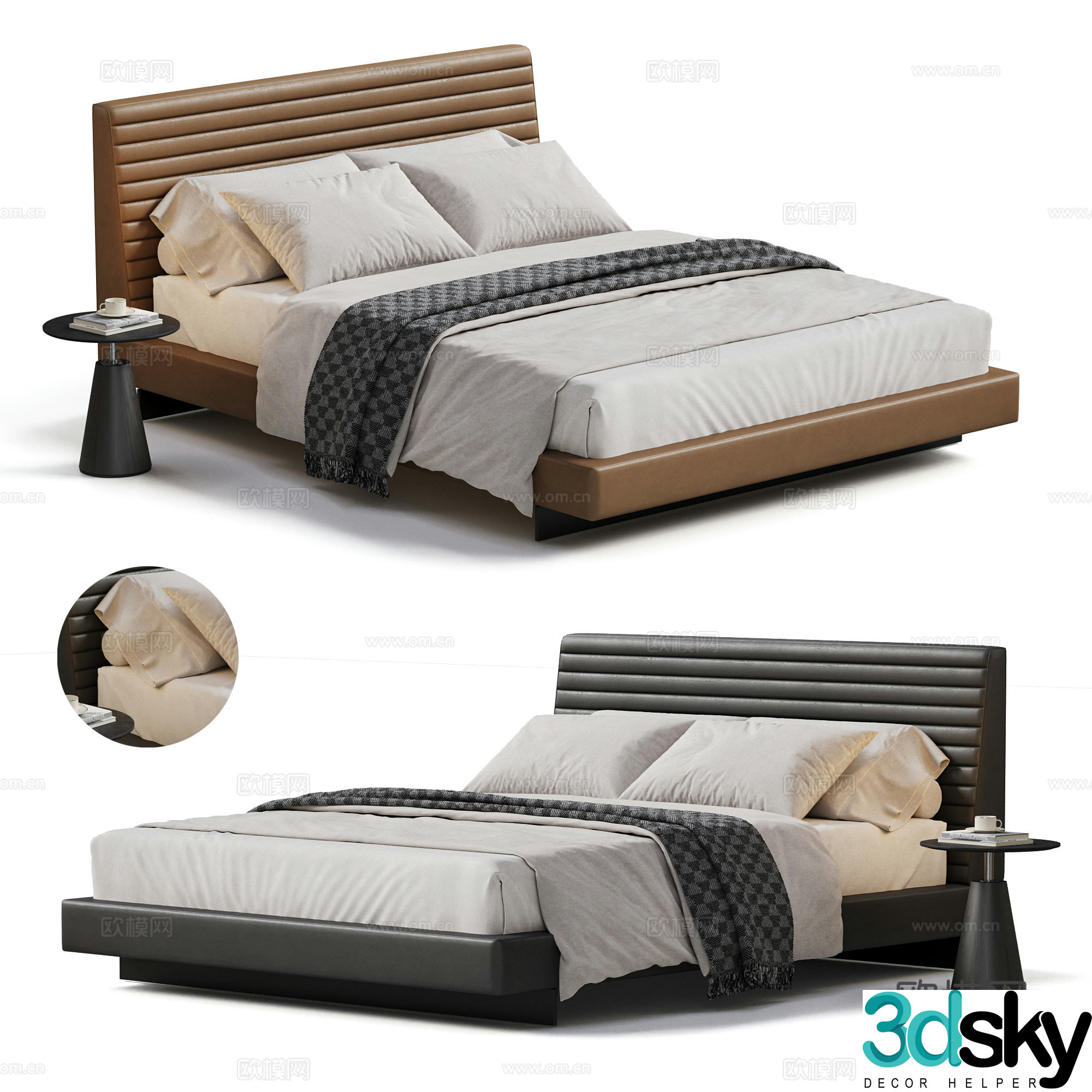MINOTTI modern double bed leather bed side bed bedding bedding Italian double bed 3D model