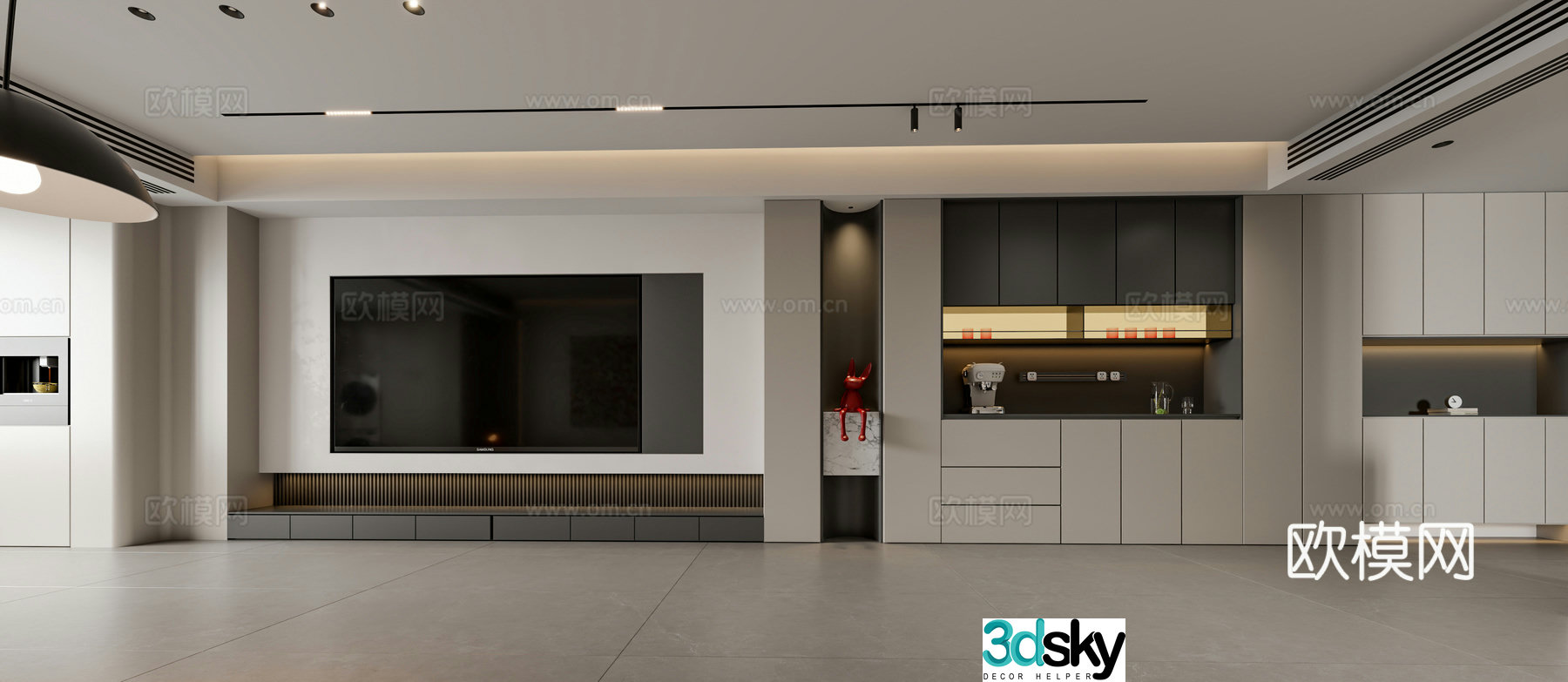 Modern TV background wall wine cabinet integrated 3D model
