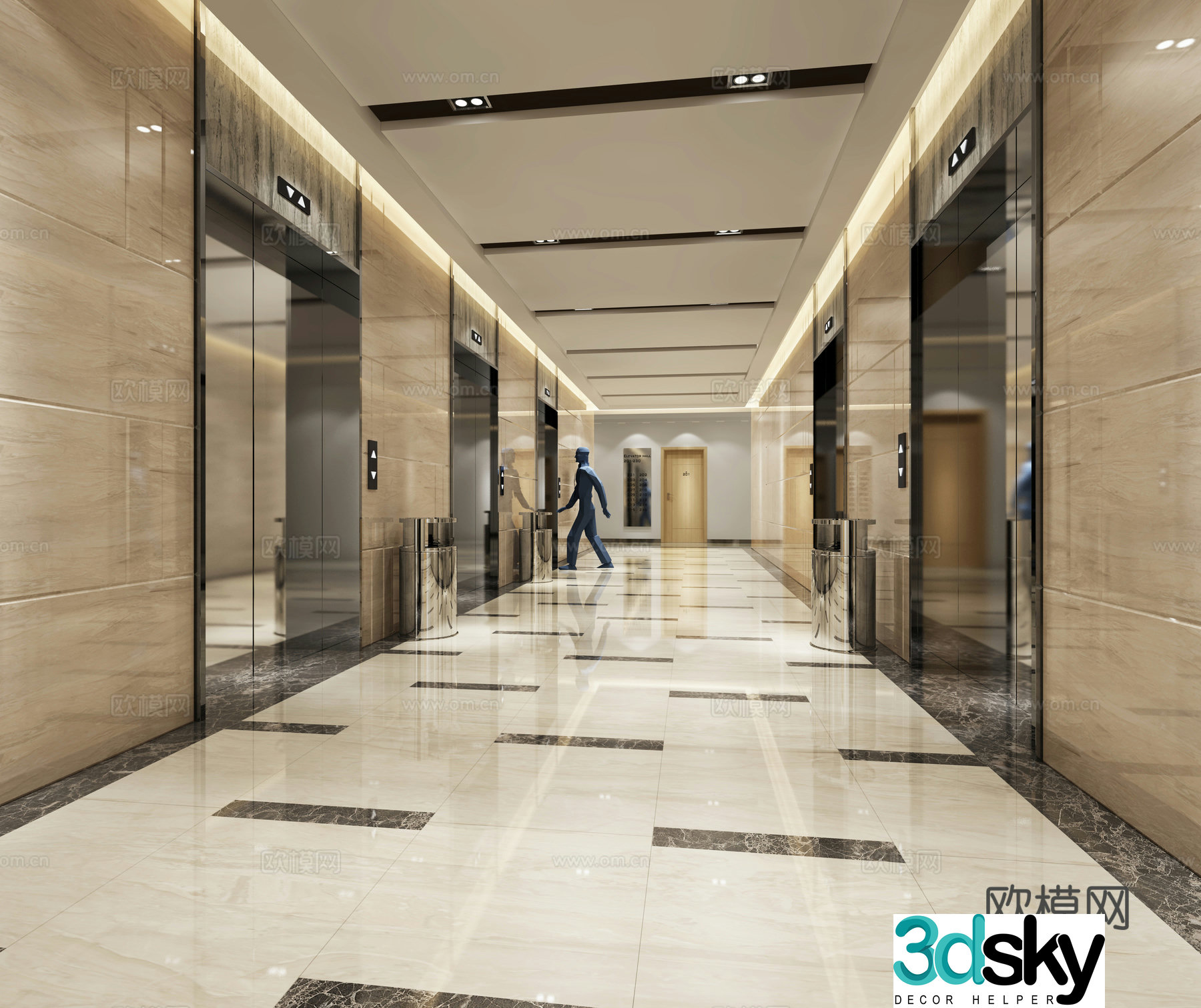 Simplified European Corridor Antenna Hotel Corridor Hotel Antenna Elevator Hall Entrance Hall Aisle 3D Model