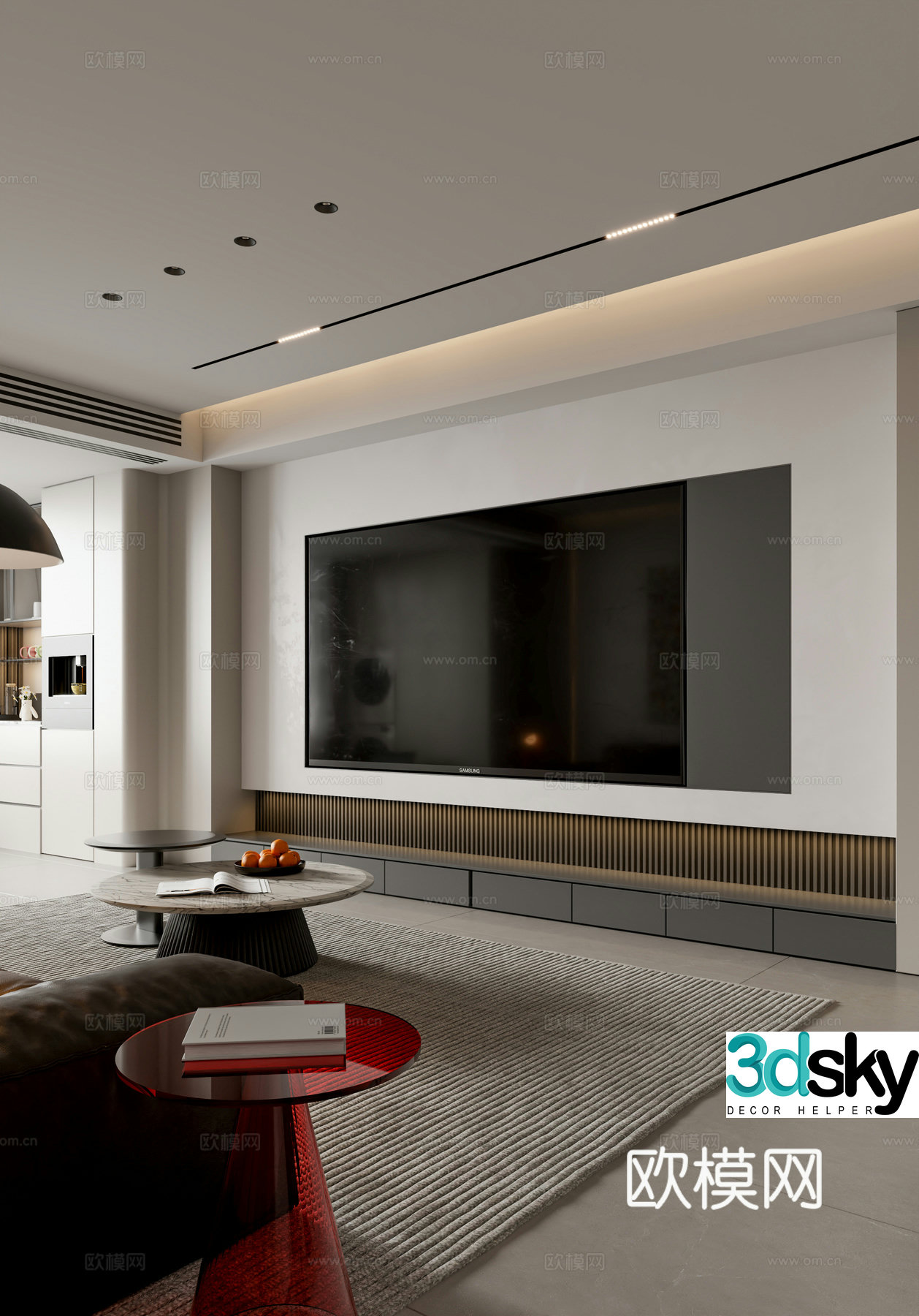 Modern dark living room 3d model