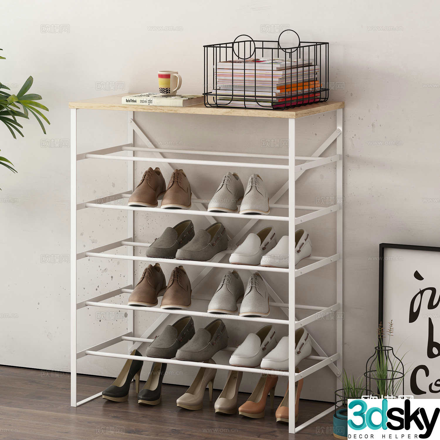 Modern simple shoe rack 3d model