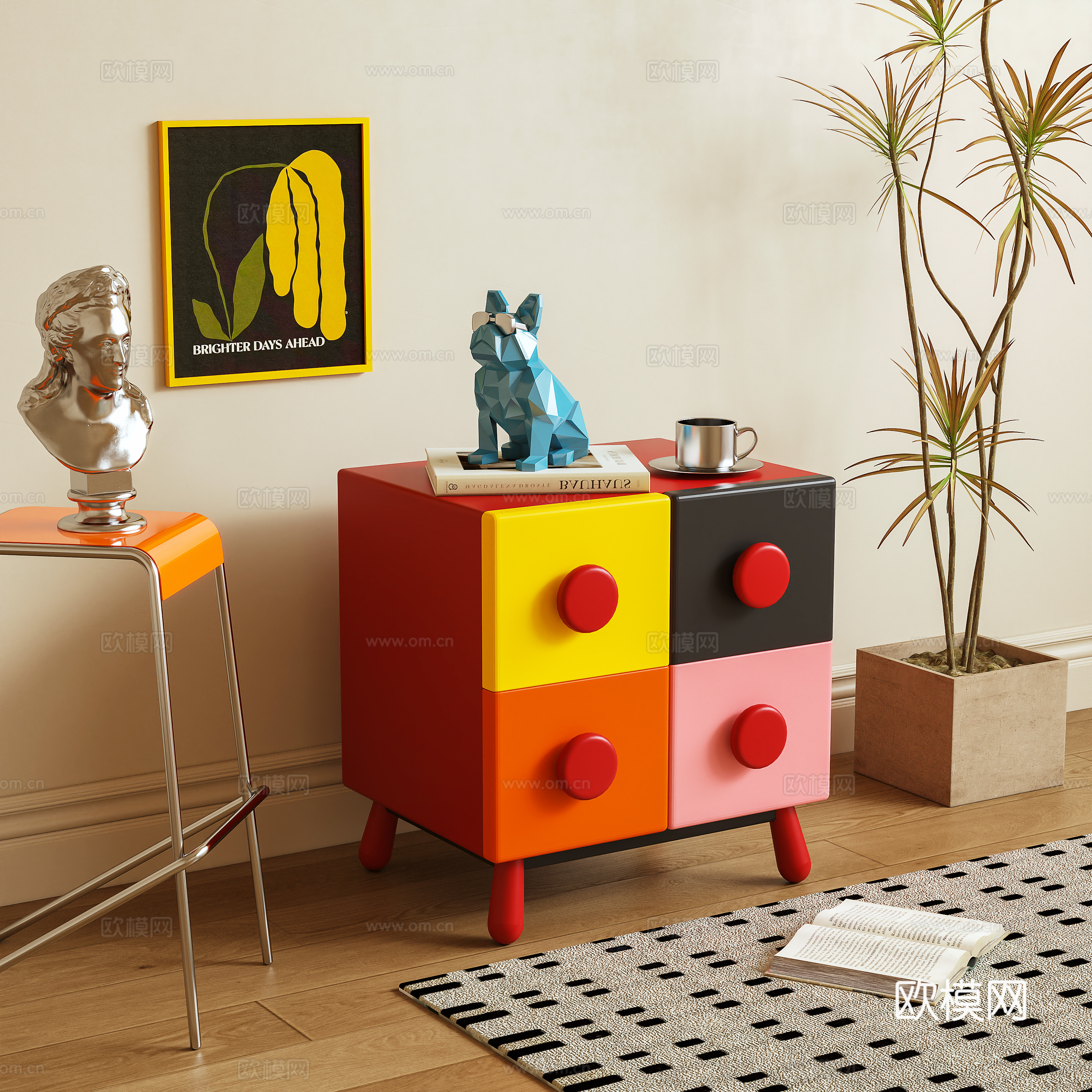Bedside table Side cabinet Dopamine 3D model