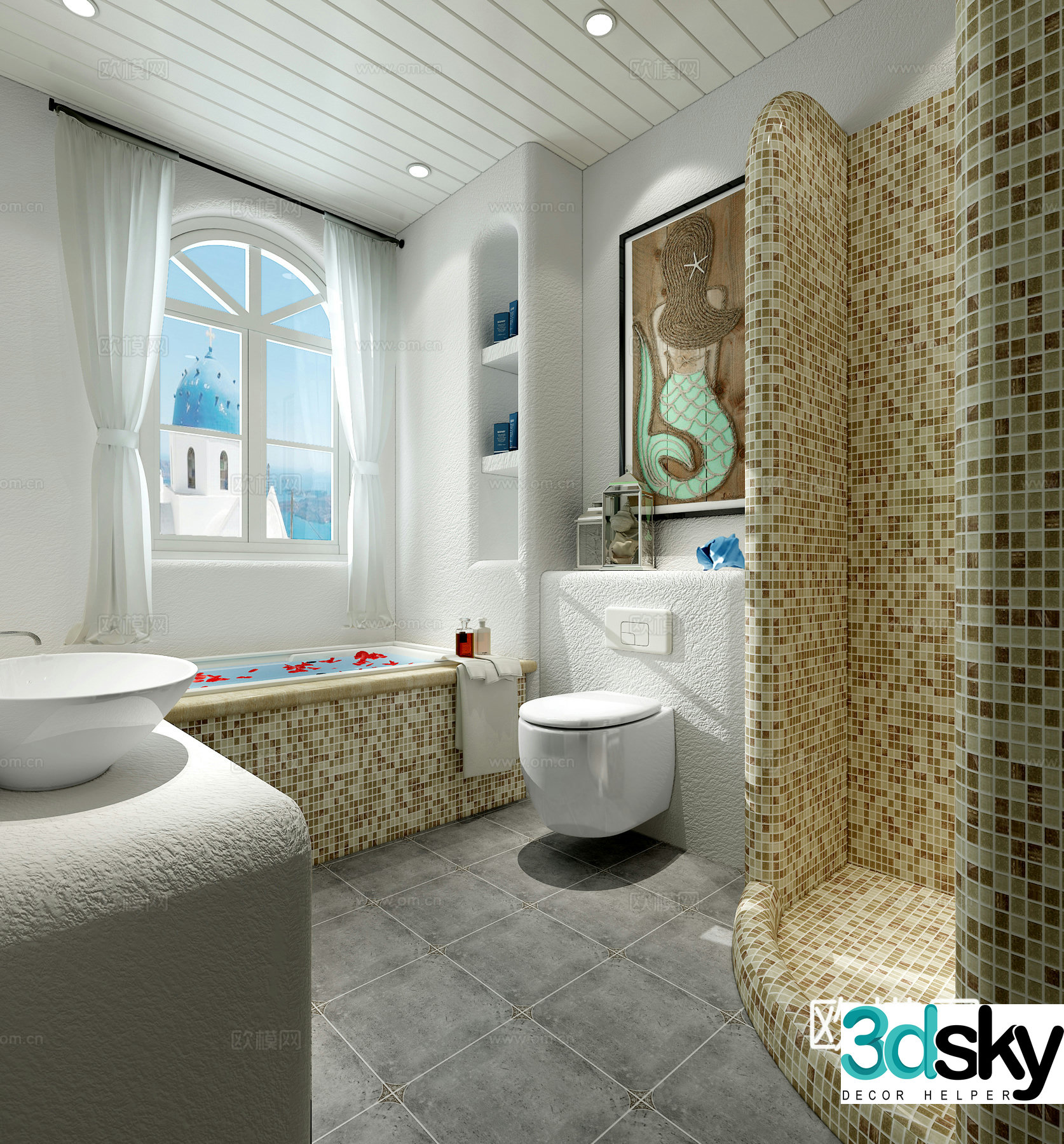 Mediterranean bathroom toilet bathtub wash basin 3d model