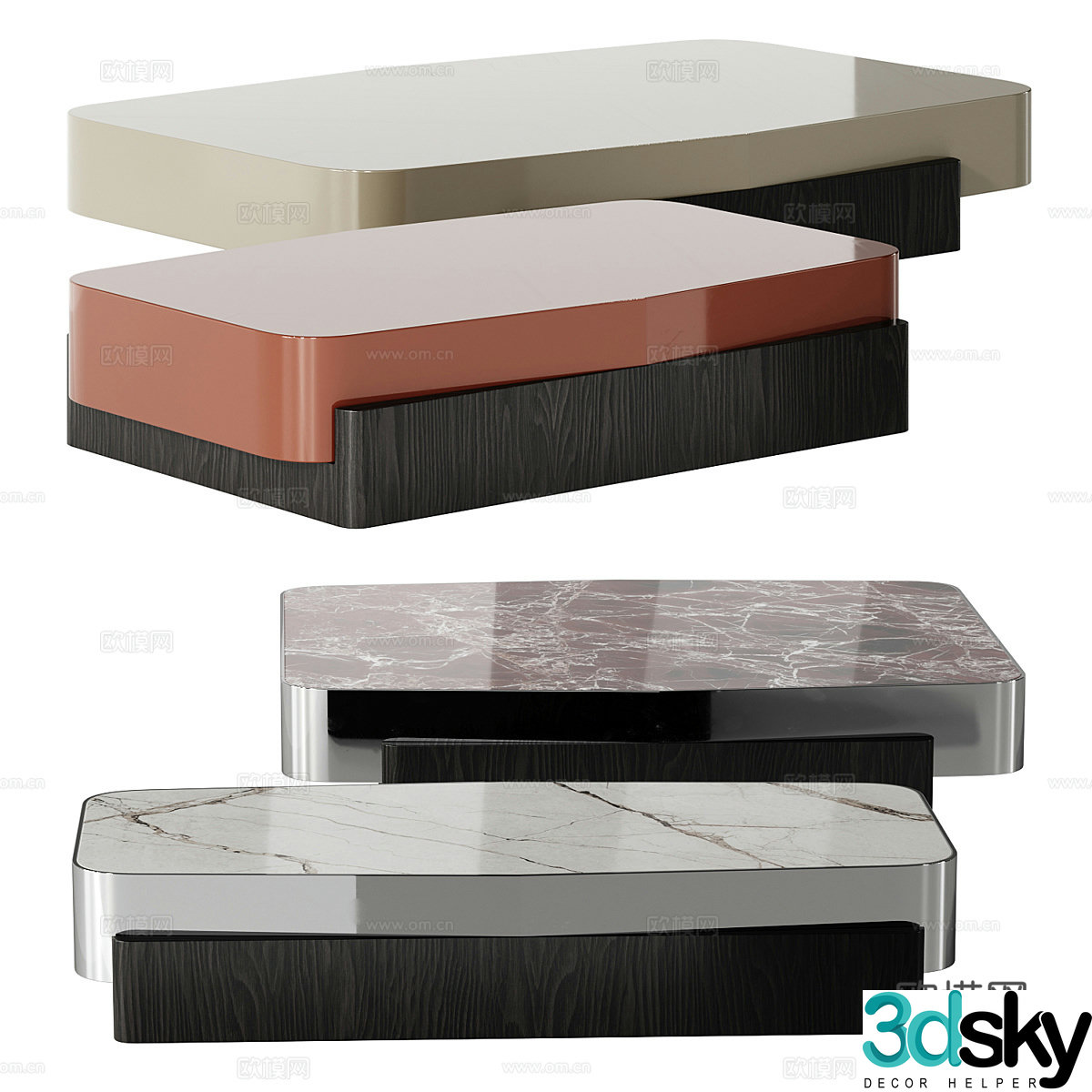 Modern Italian minimalist coffee table combination 3D model