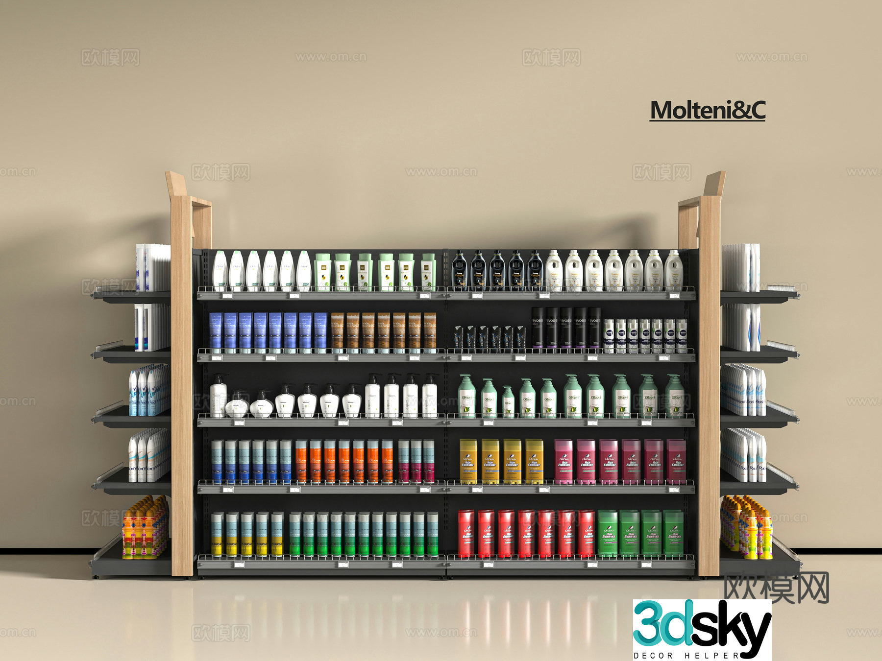 Modern supermarket shelves 3d model