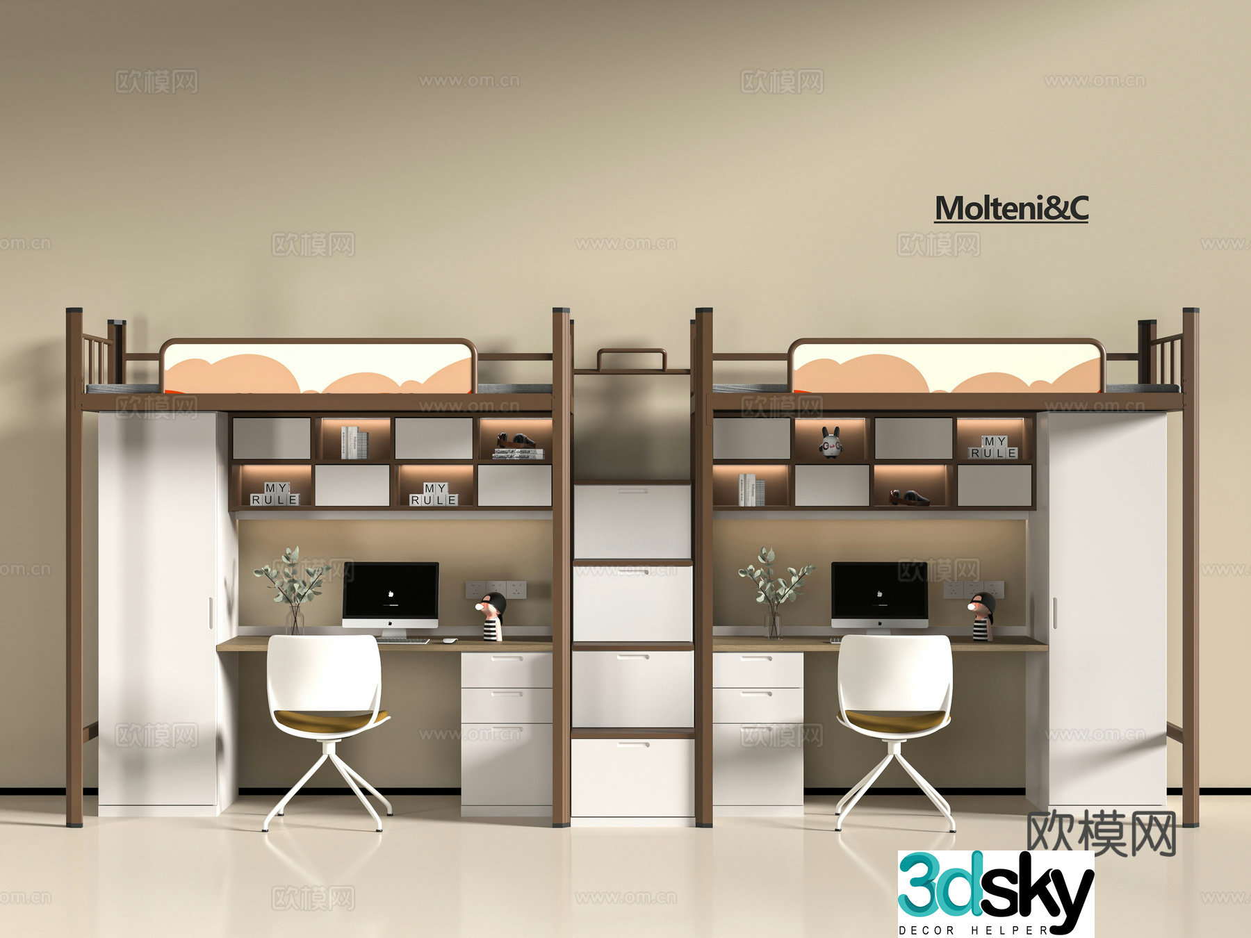 Modern dormitory bed 3d model