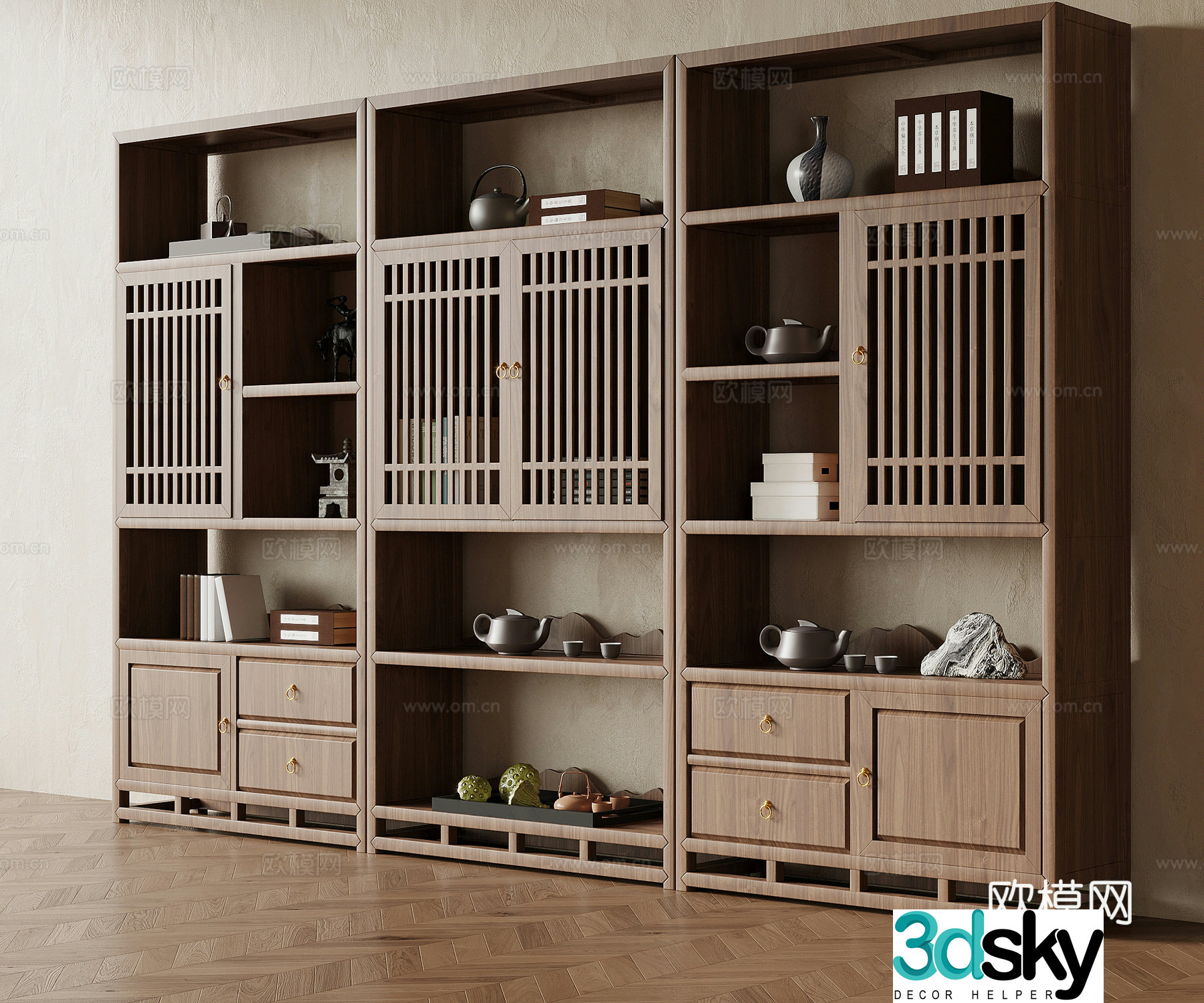 New Chinese style ancient shelf store shelf bookshelf 3D model