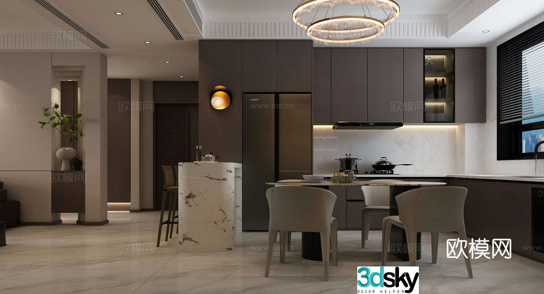 Modern restaurant Italian restaurant Italian light luxury restaurant Italian light luxury dining table and chair Italian light luxury hanging 3D model