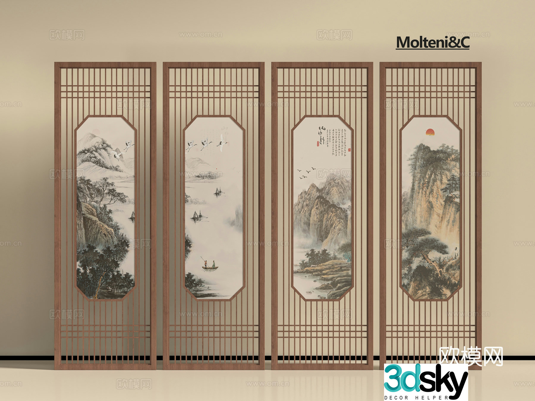 New Chinese style partition screen 3D model