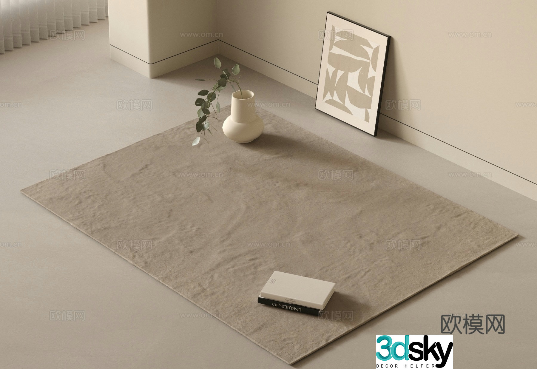 Modern carpet Striped carpet Lazy sofa Plant potted abstract carpet Square carpet 3d model