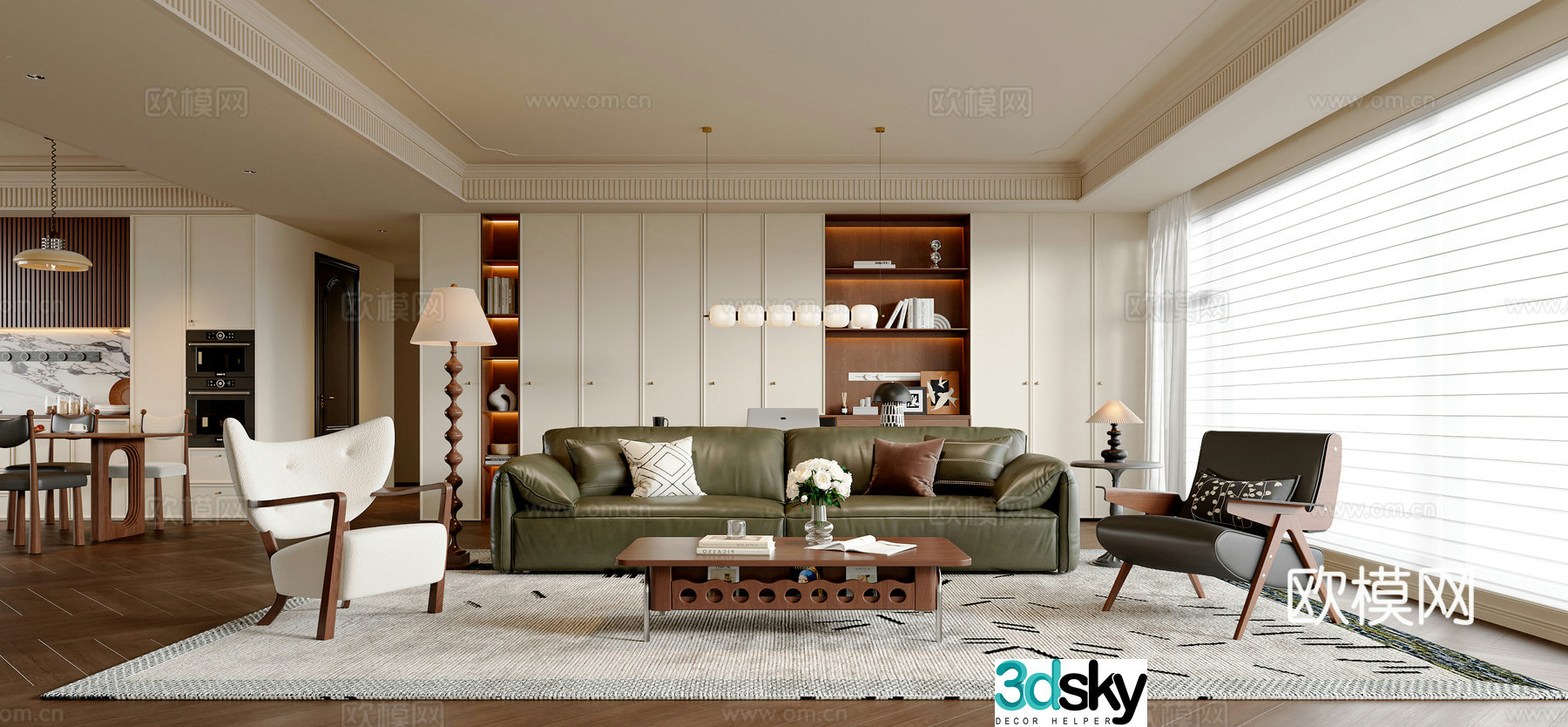 French medieval style dining room sofa and coffee table combination bookcase desk and chair sideboard dining table and chair 3D model