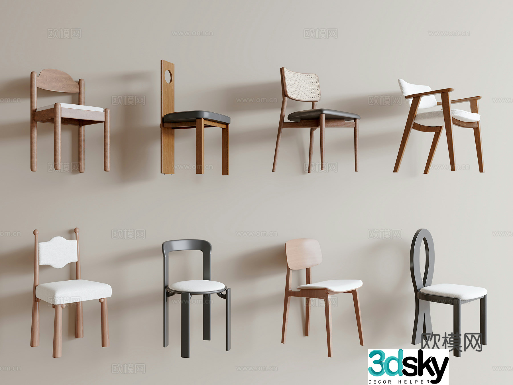 Medium style dining chair single chair 3d model