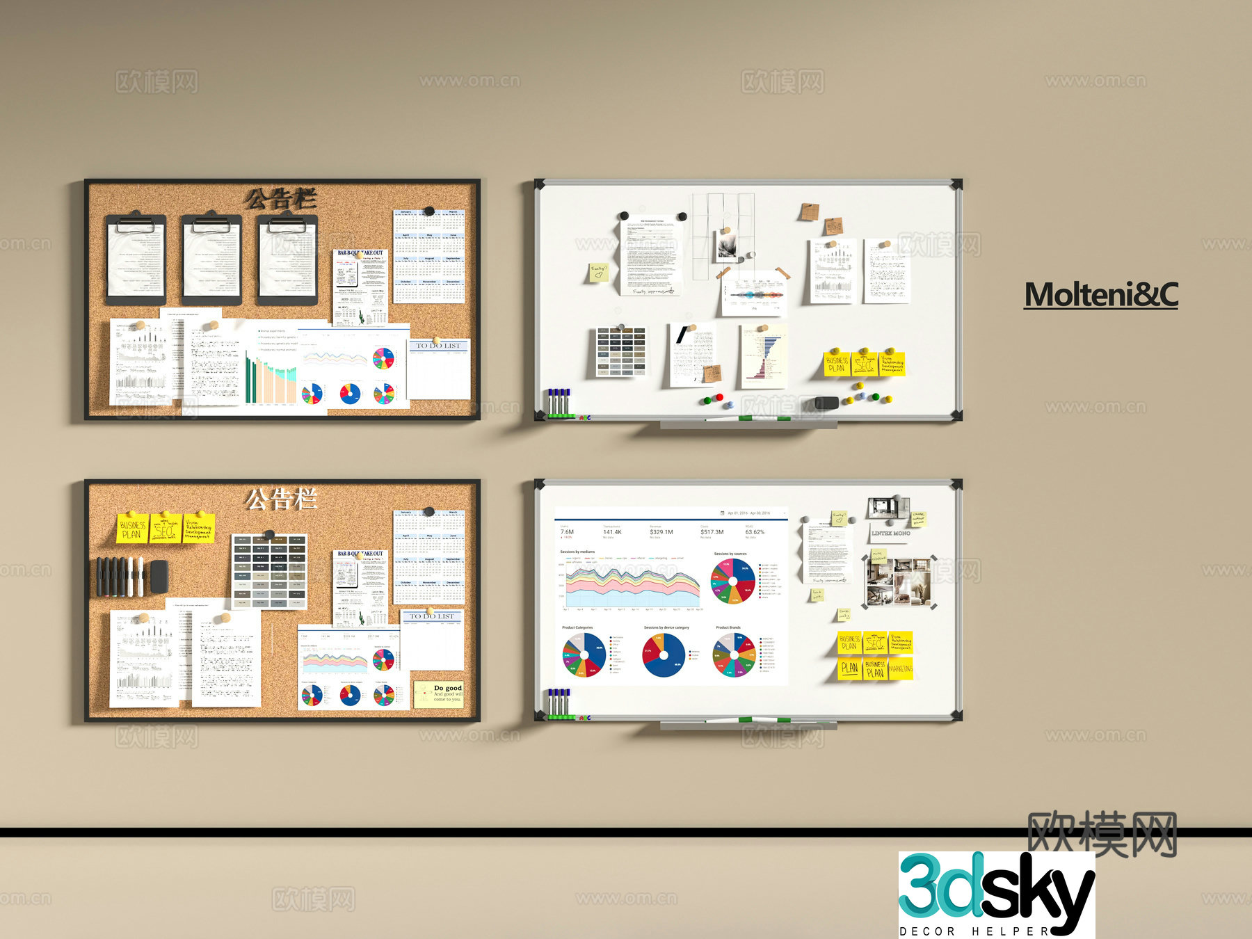 Modern office whiteboard 3d model