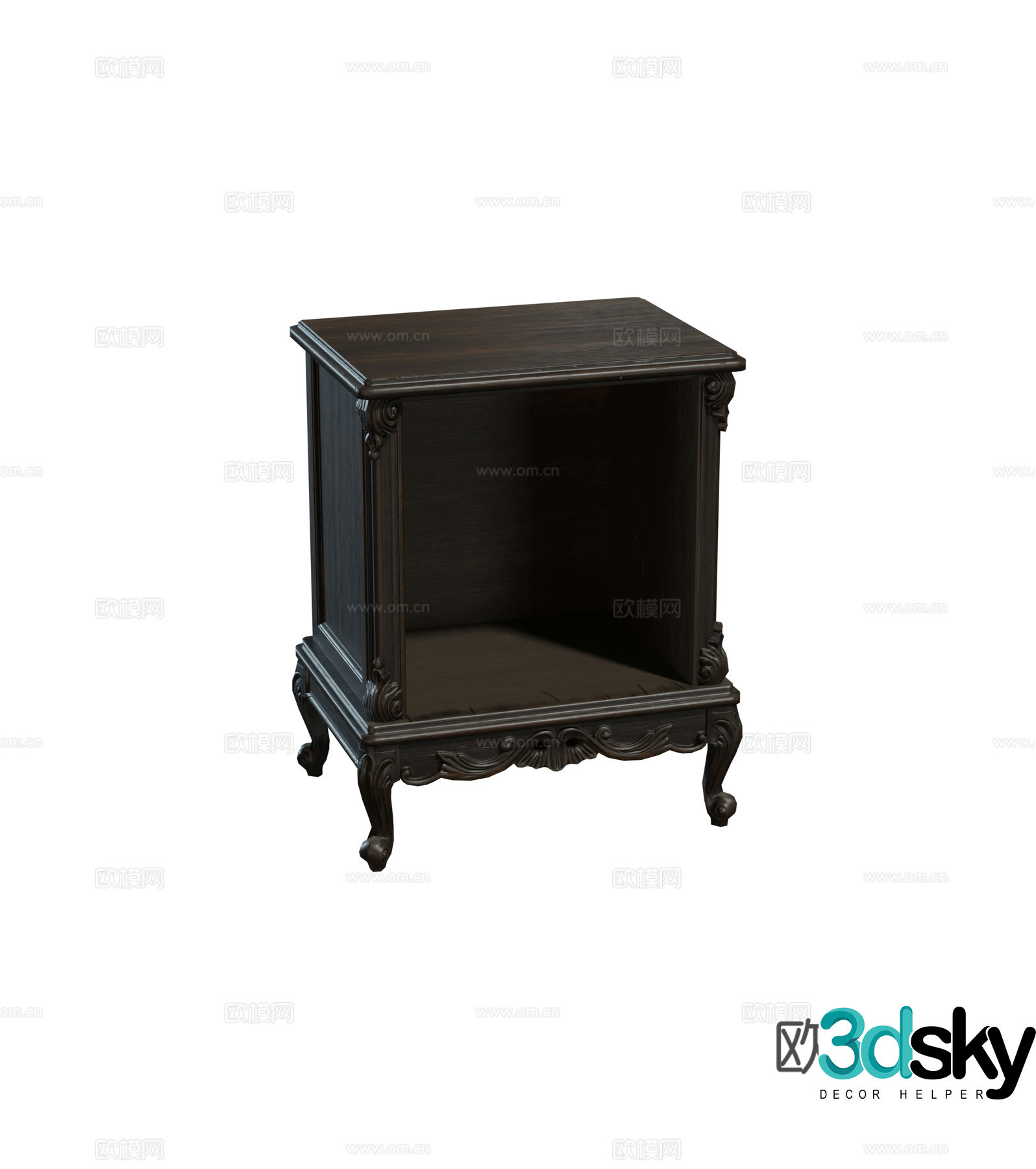 European style solid wood classic bedside table combination 3D model
