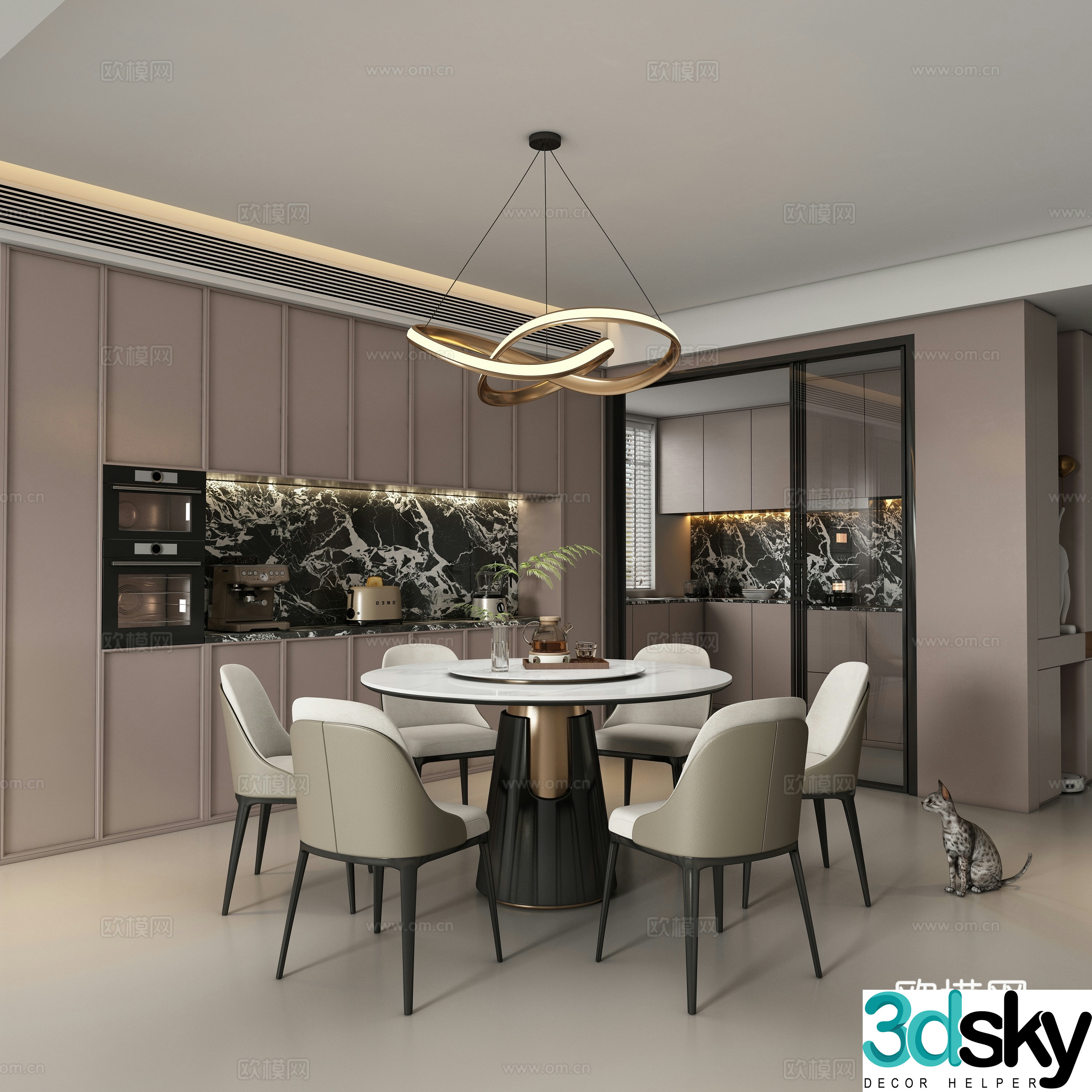 Modern restaurant dining table and chair 3d model