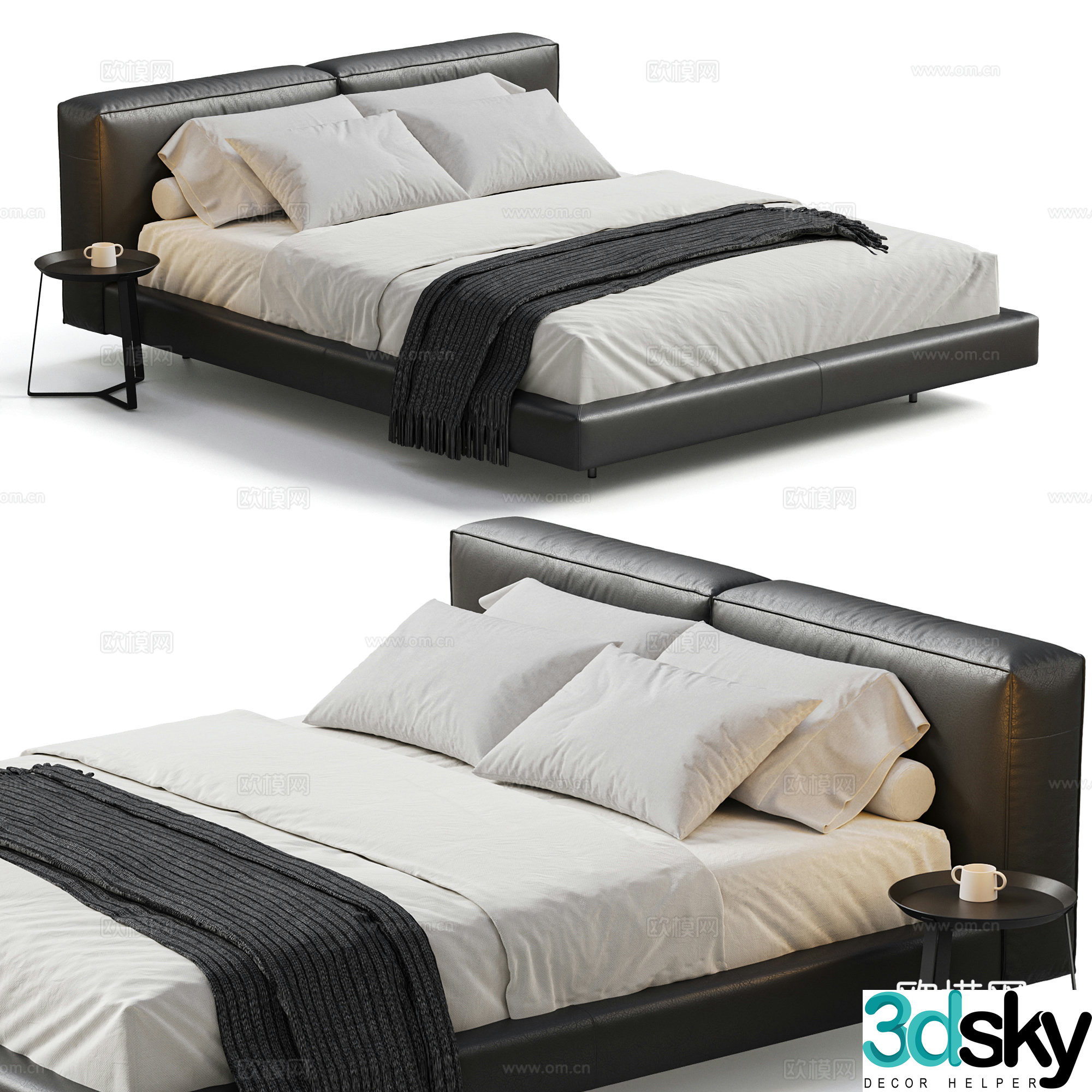 MINOTTI modern double bed Italian double bed Tofu block double bed leather bed 3d model