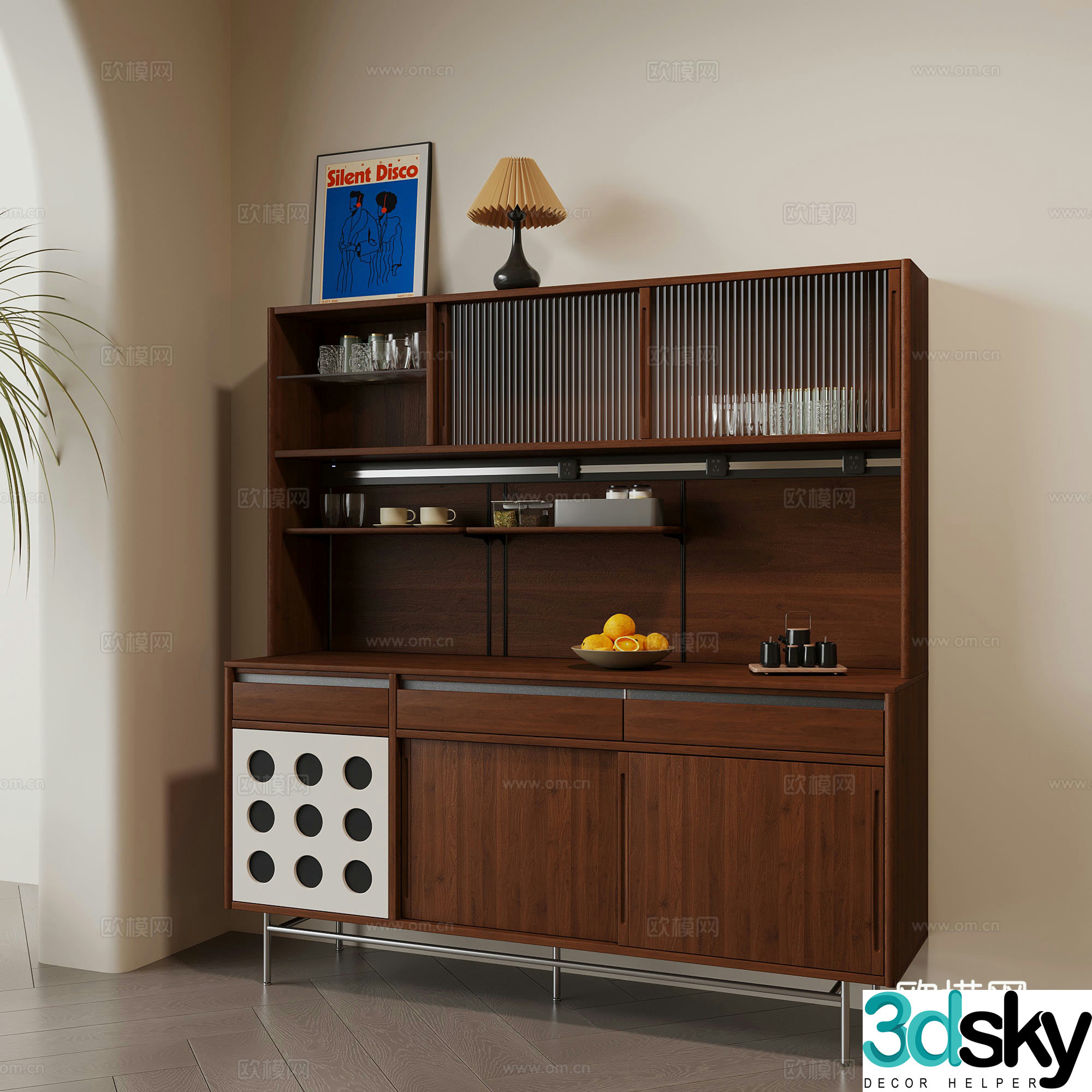Middle-aged sideboard dining cabinet 3D model
