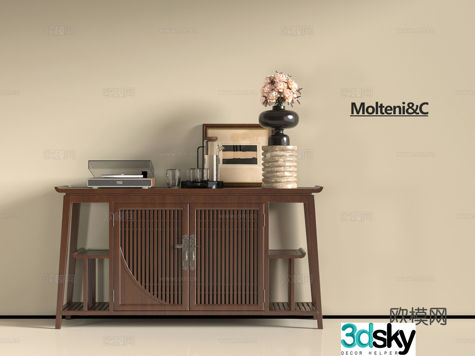 New Chinese style entrance cabinet 3D model