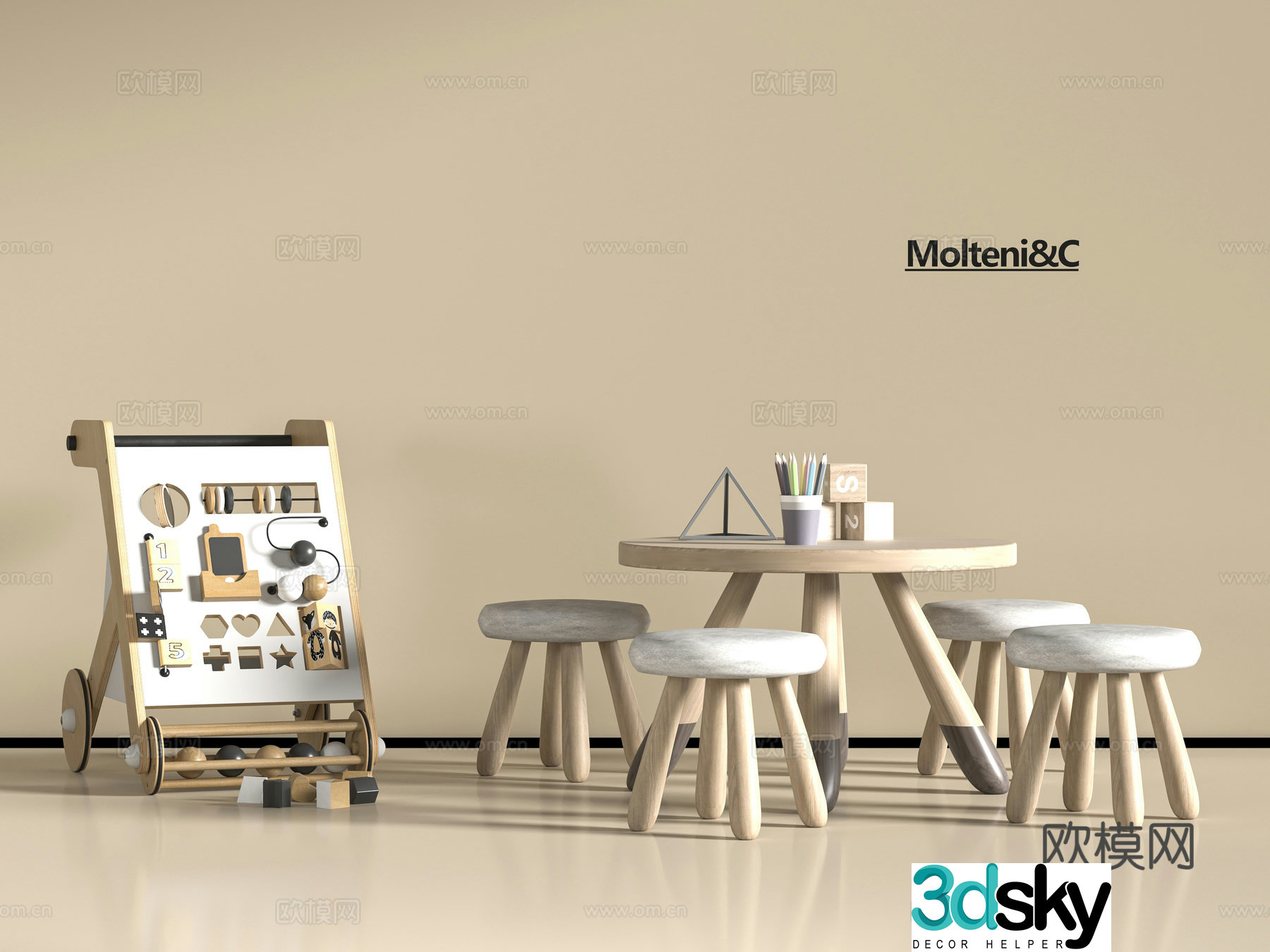 Modern children’s table and chair 3d model