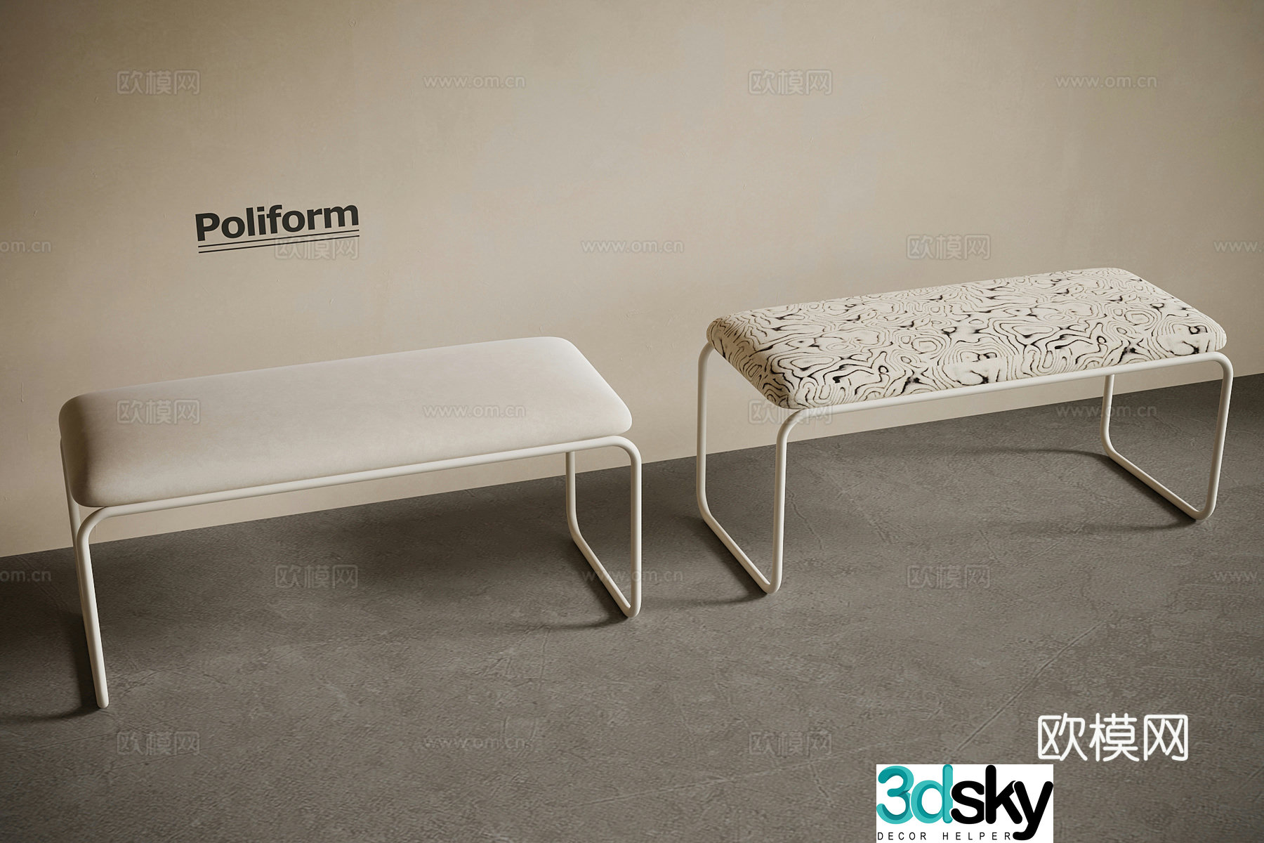 Modern medieval style dressing stool 3D model