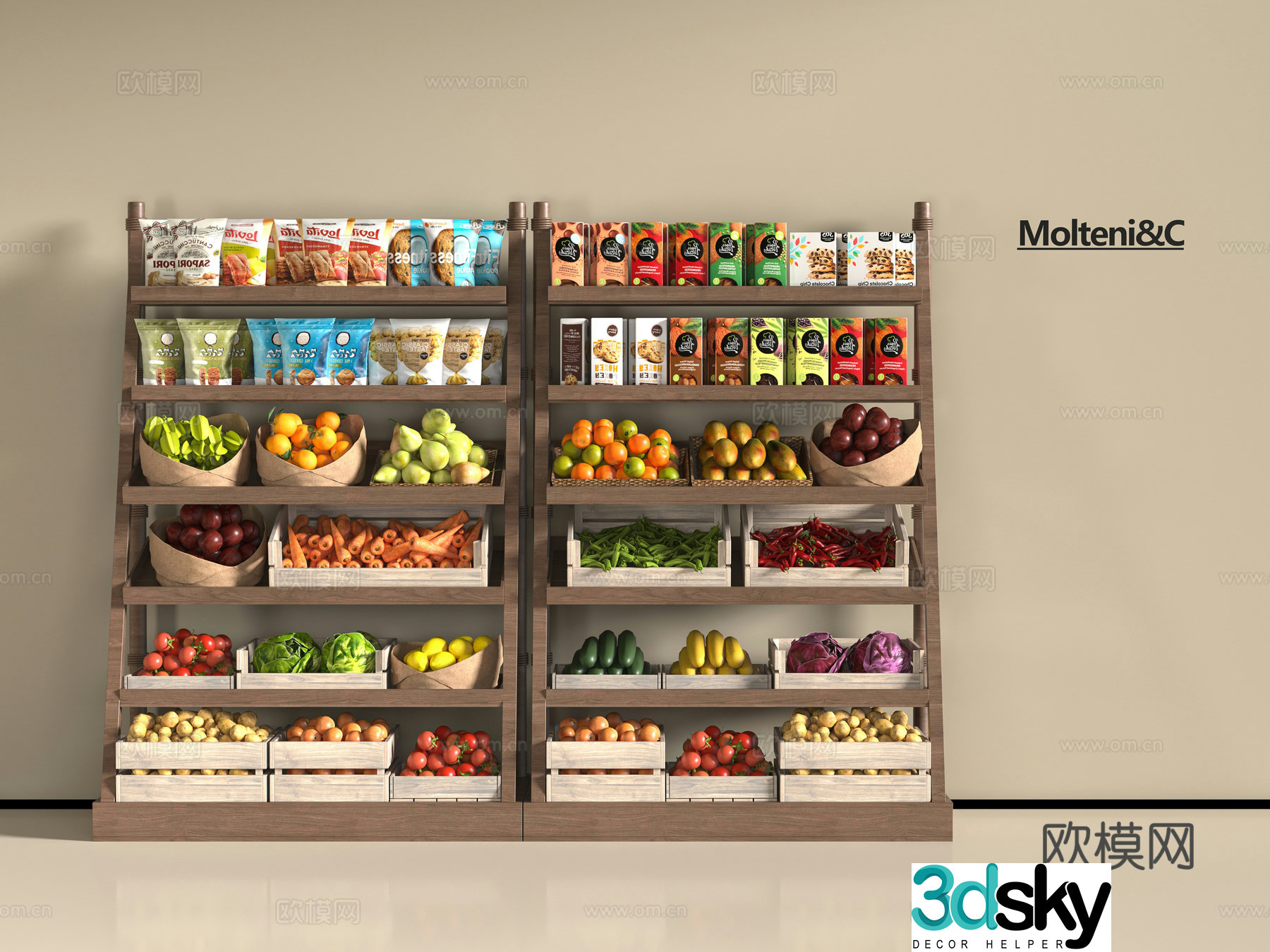 Modern supermarket shelves 3d model