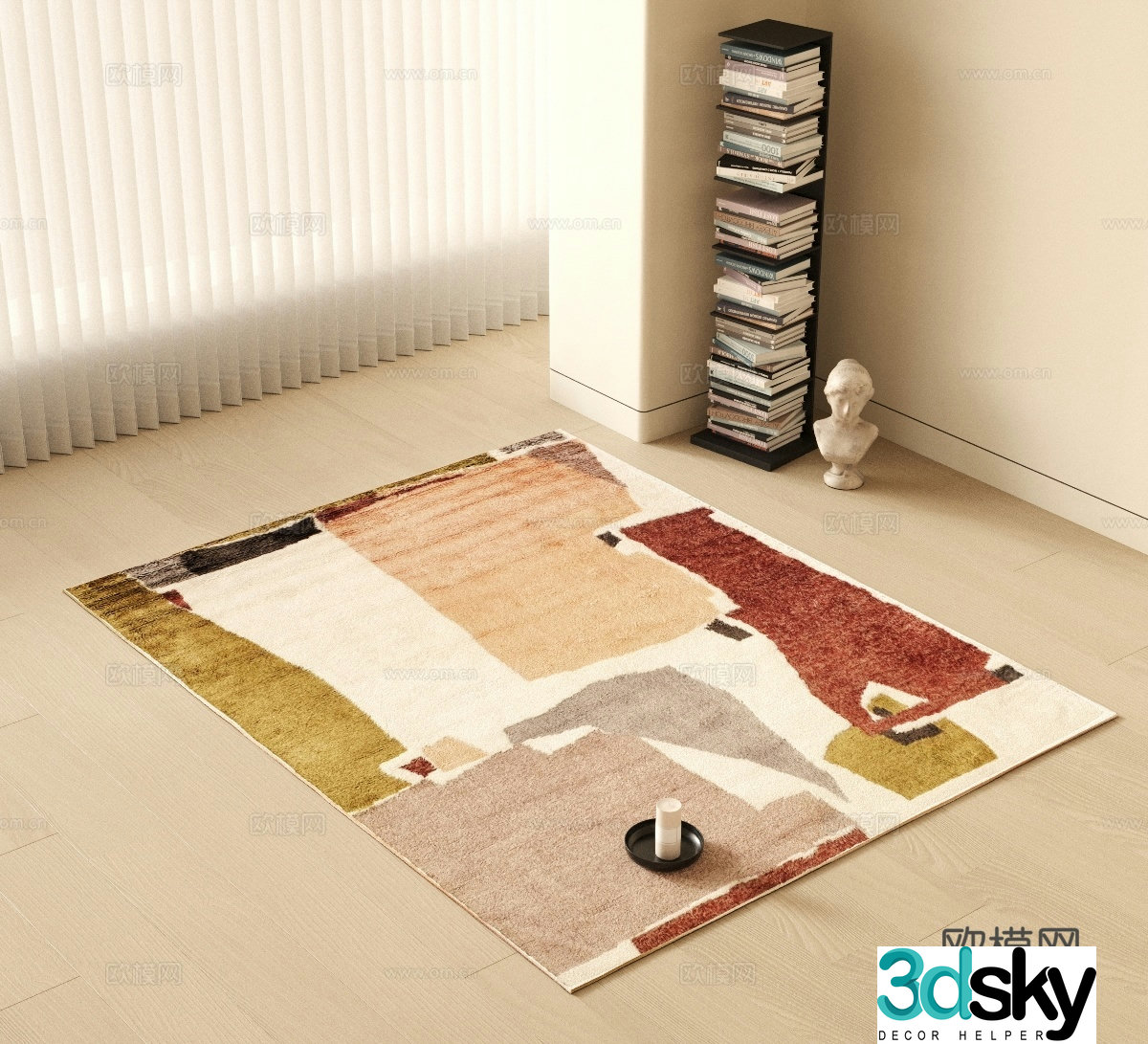 Modern carpet Striped carpet Lazy sofa Plant potted abstract carpet Square carpet 3d model