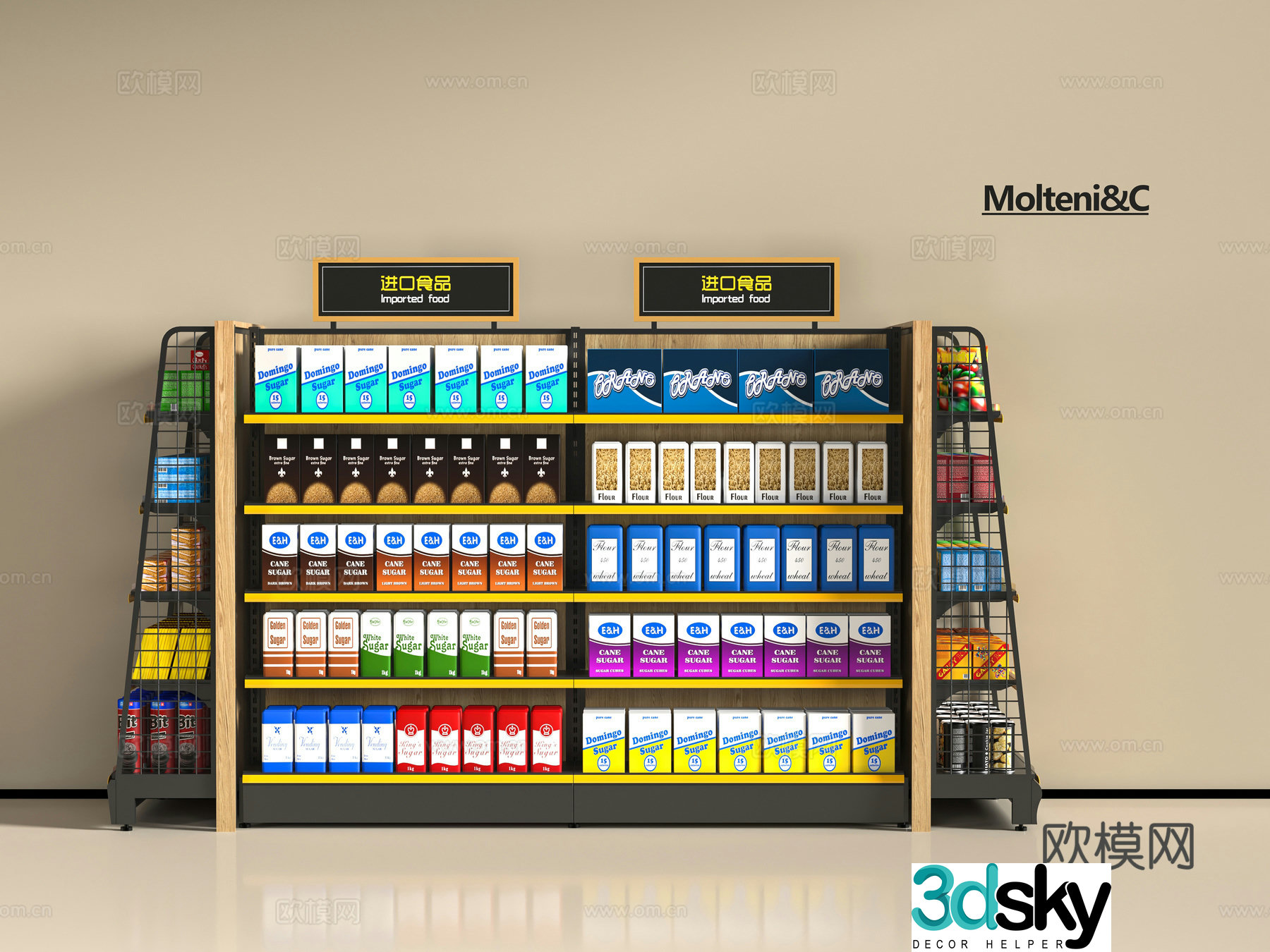 Modern supermarket shelves 3d model