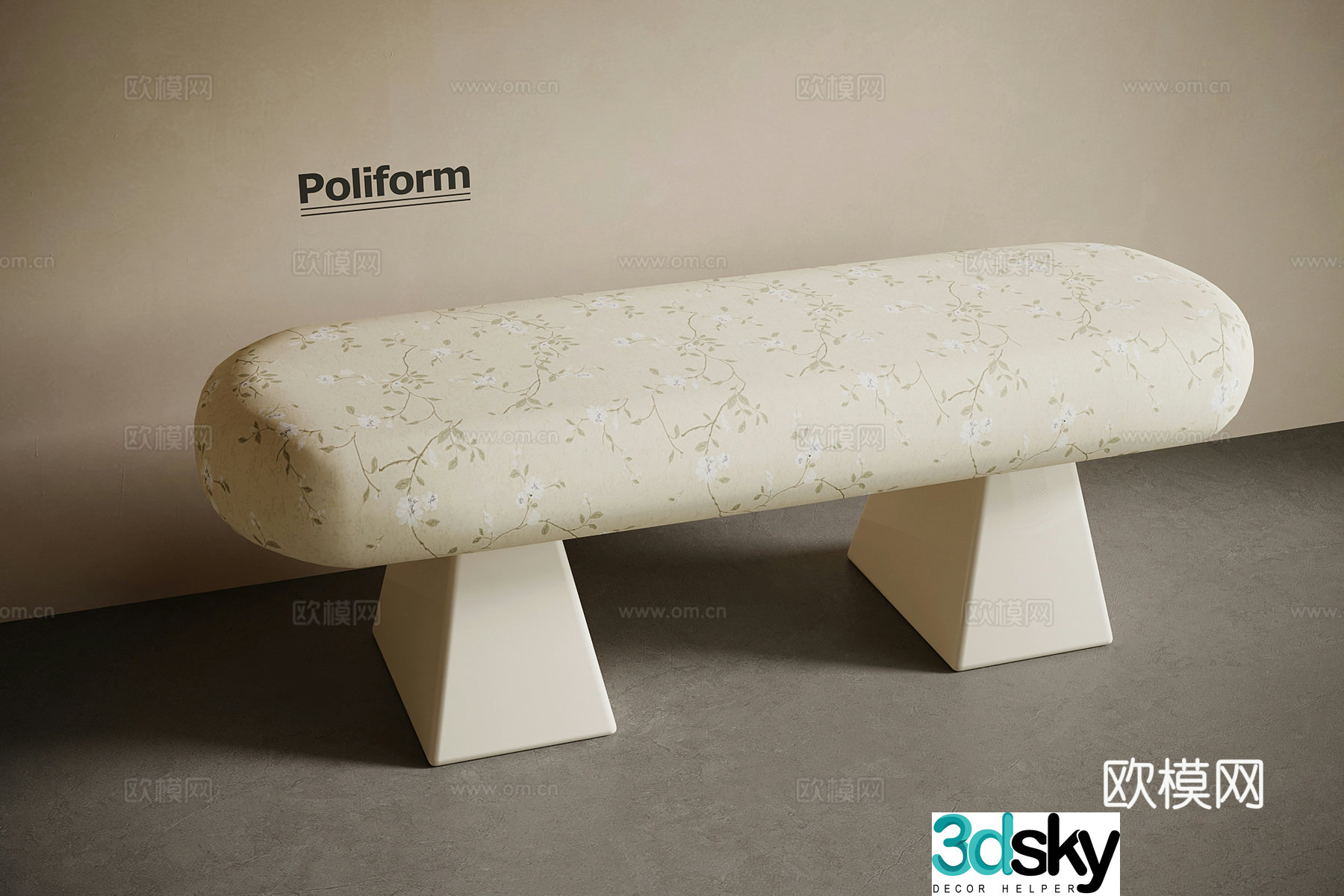 French cream style shoe replacement stool 3D model