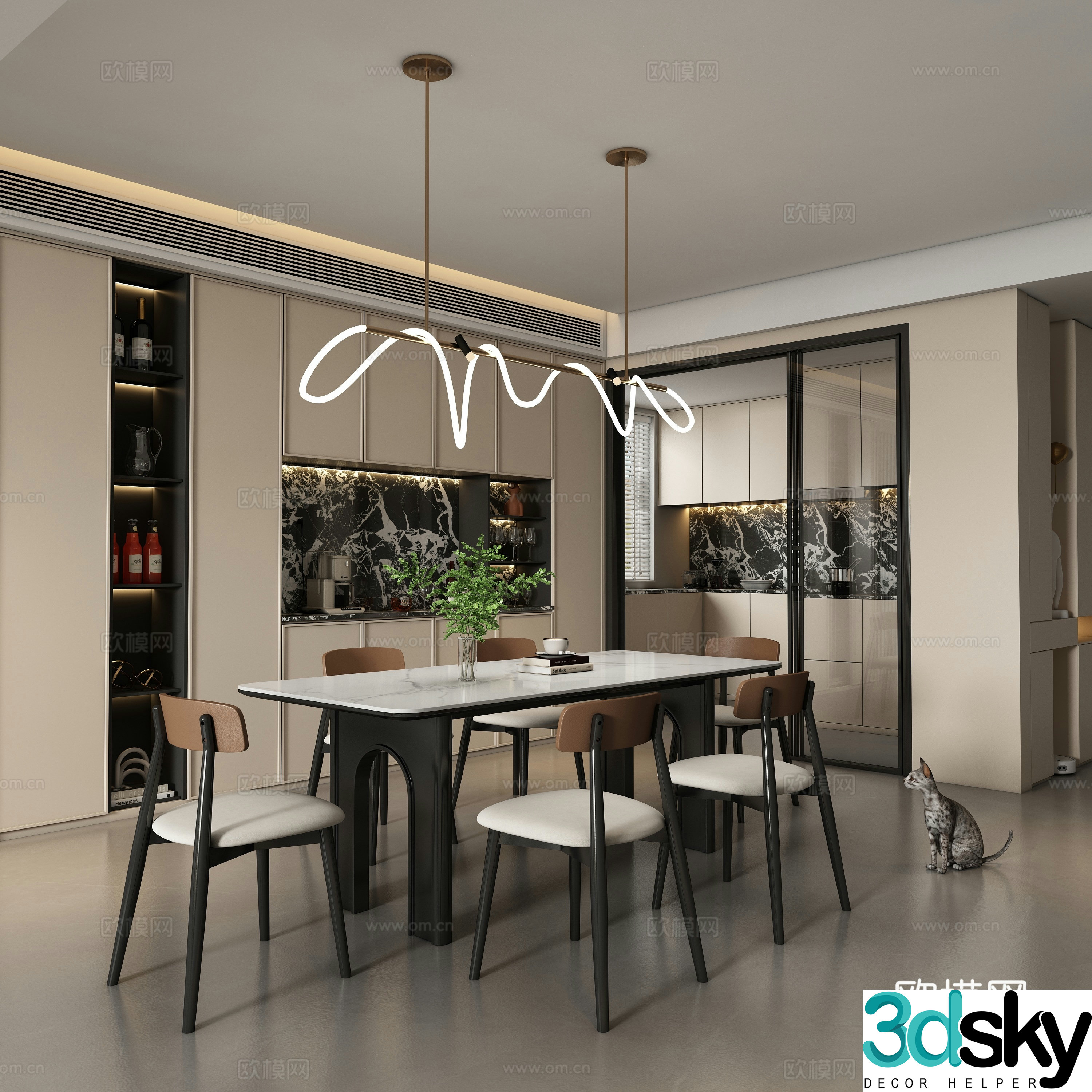 Modern restaurant dining table and chair 3d model