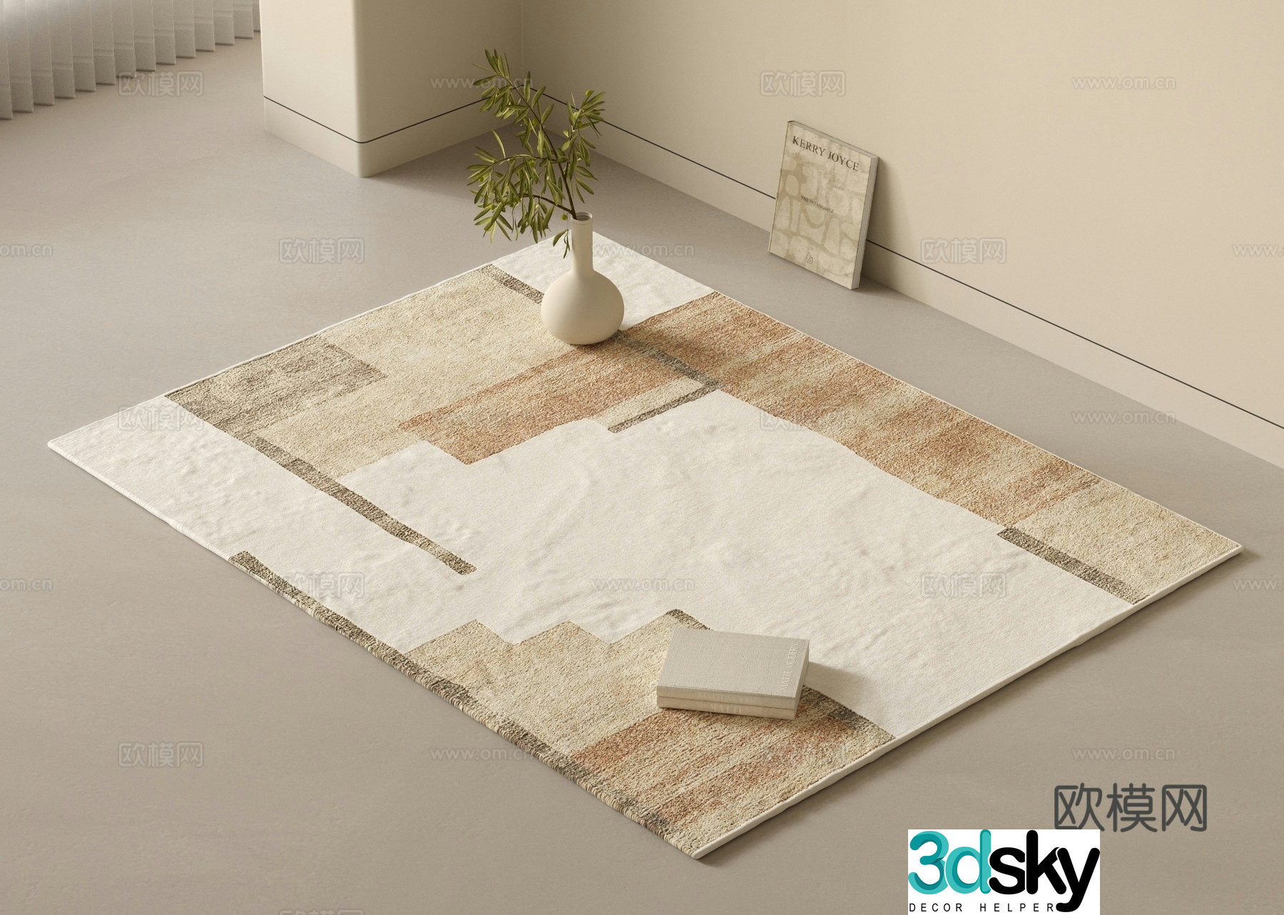 Modern carpet Striped carpet Lazy sofa Plant potted abstract carpet Square carpet 3d model