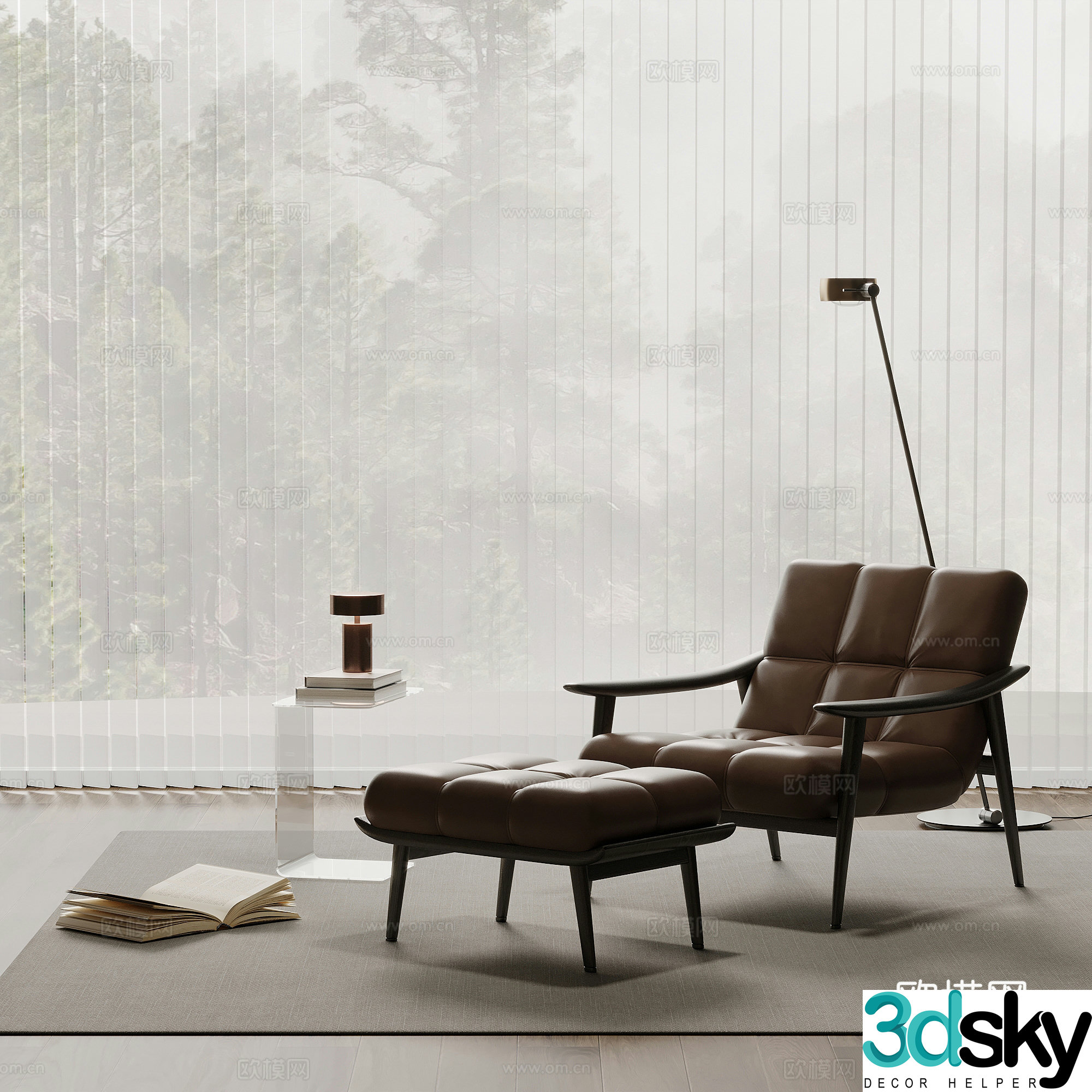 Modern casual chair single sofa side table floor lamp 3d model