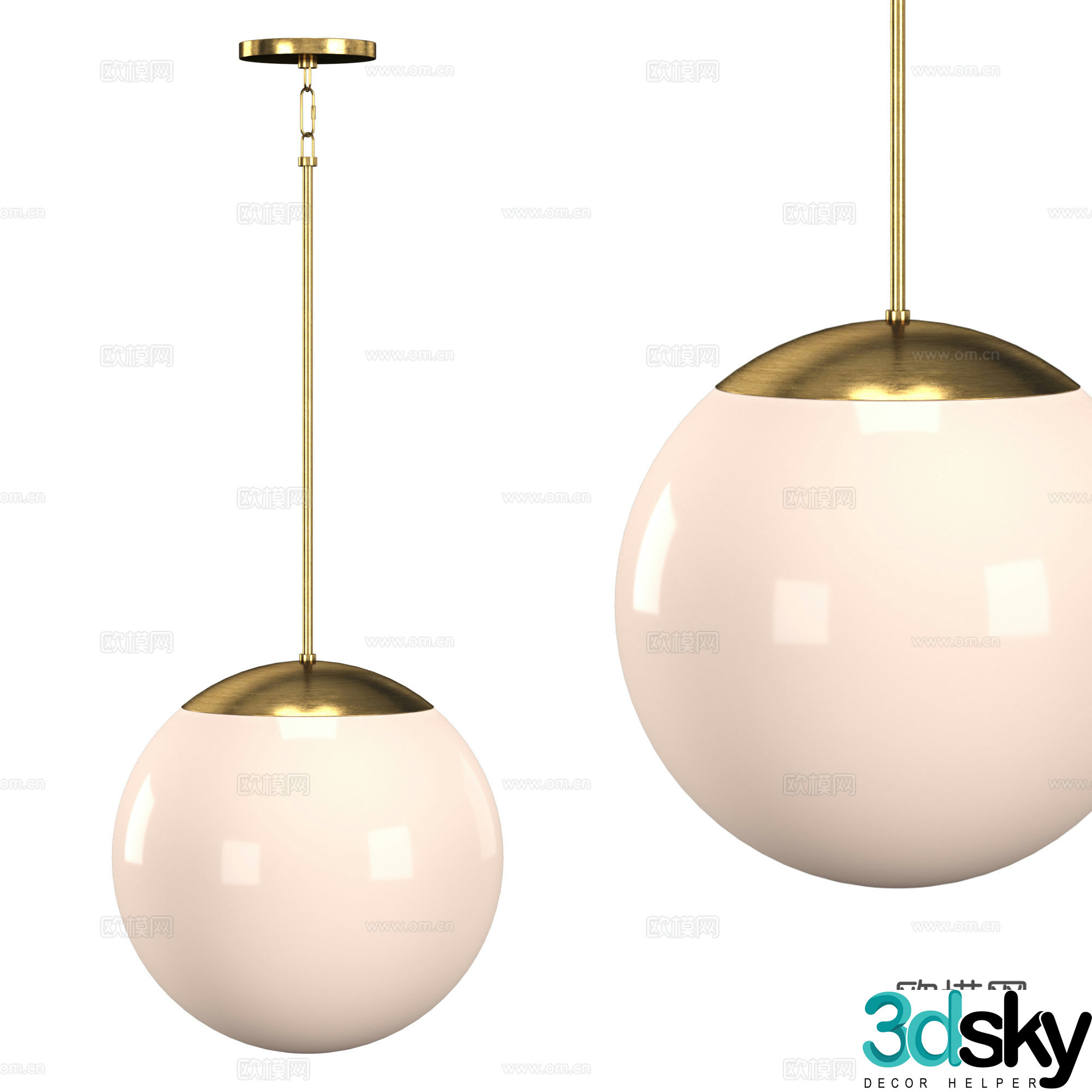 Modern light luxury milky white spherical glass decorative chandelier 3d model 3d model