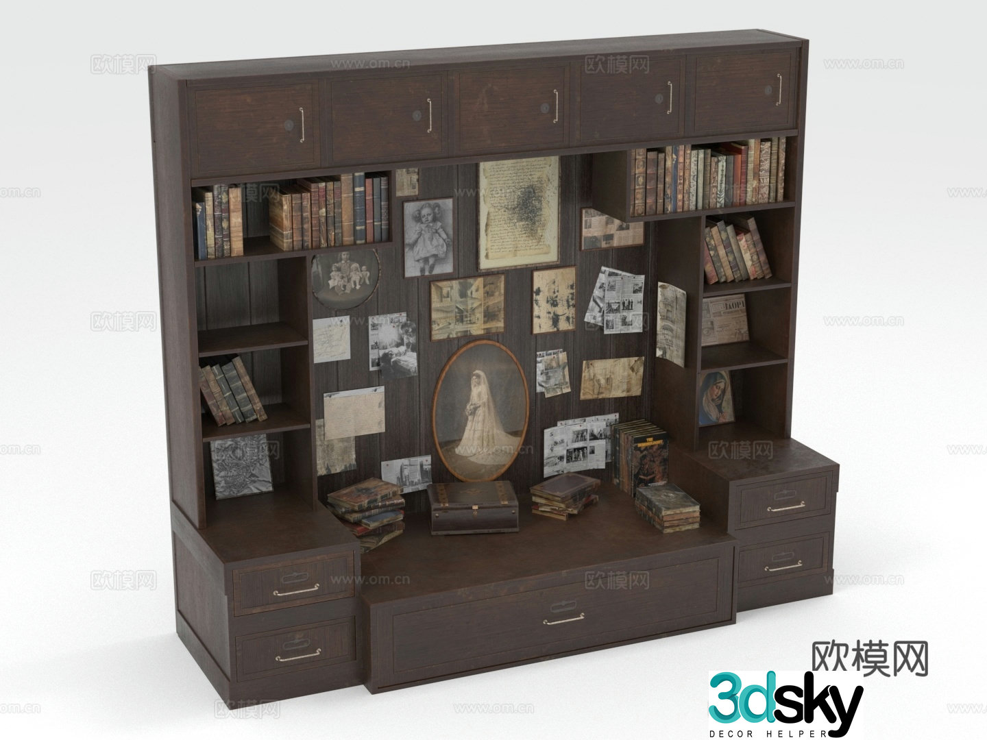 Bookcase Shelf Combination Cabinet Storage Cabinet 3D Model