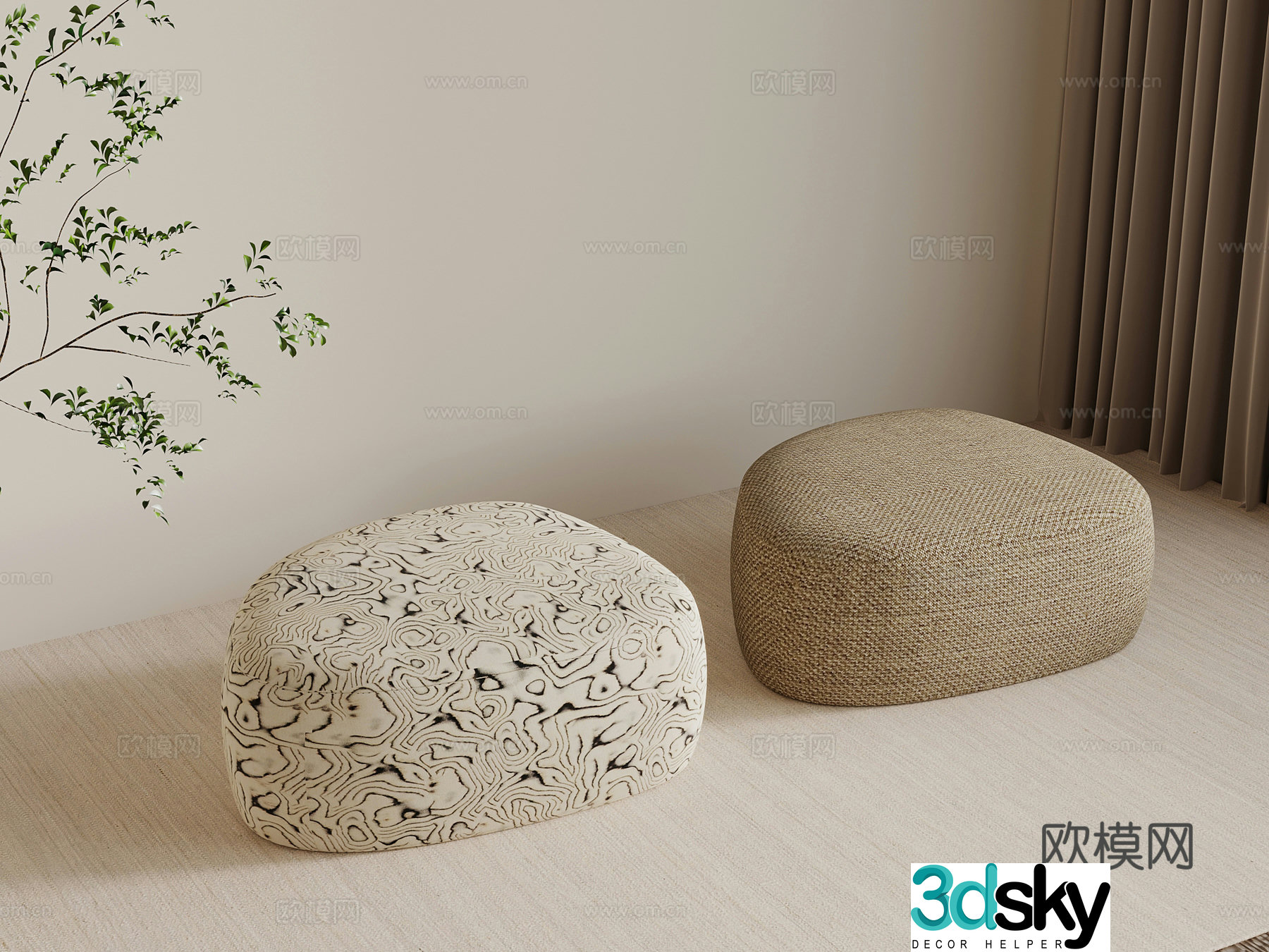 Modern medieval sofa stool 3D model