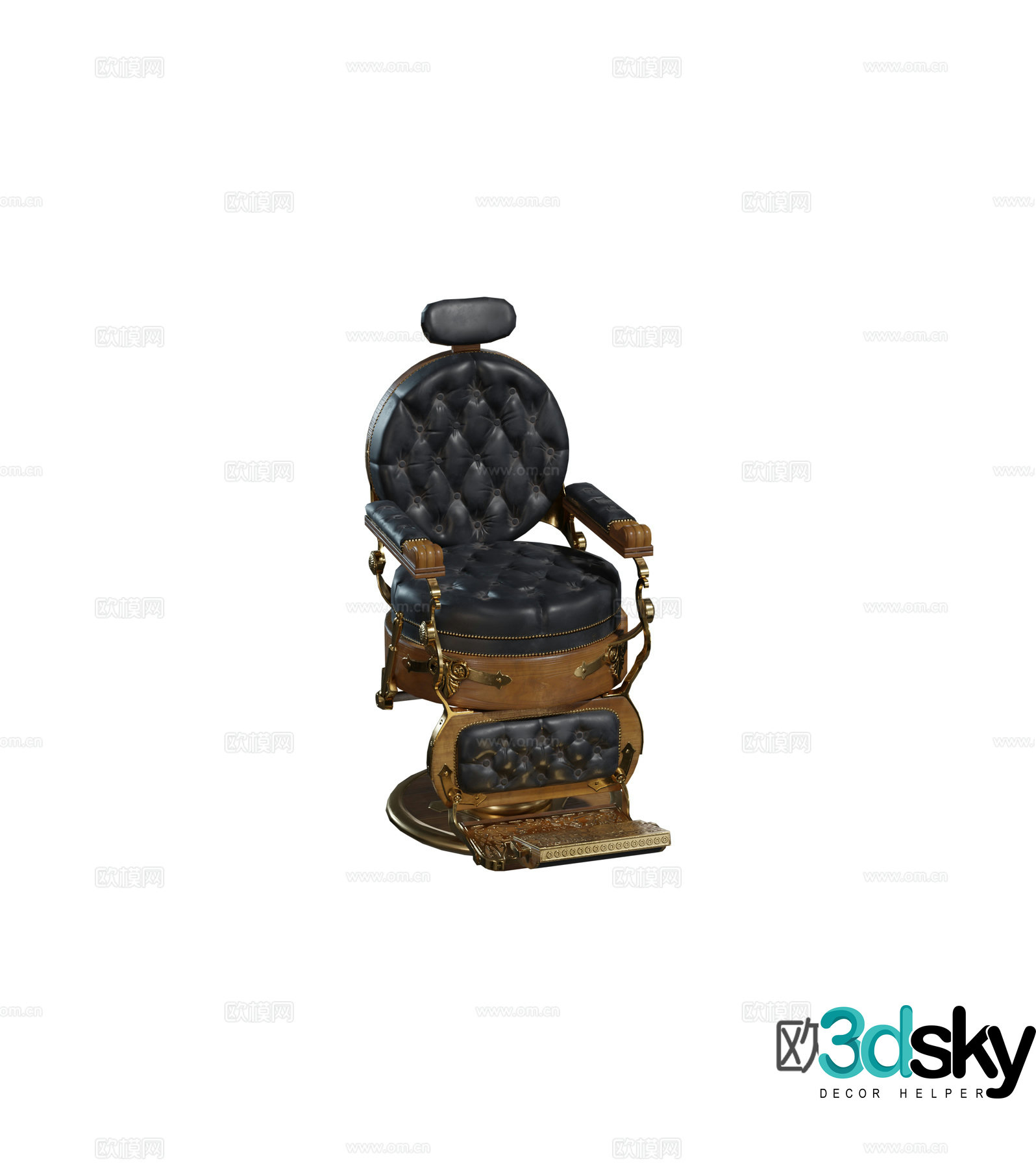 European style metal leather barber shop chair head cut chair combination 3D model